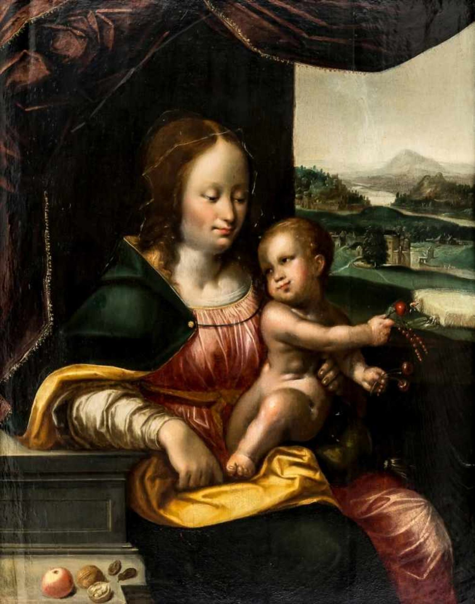 An important painting of the Madonna with the cherries, Netherlands, probably Antwerp, oil/ Panel,