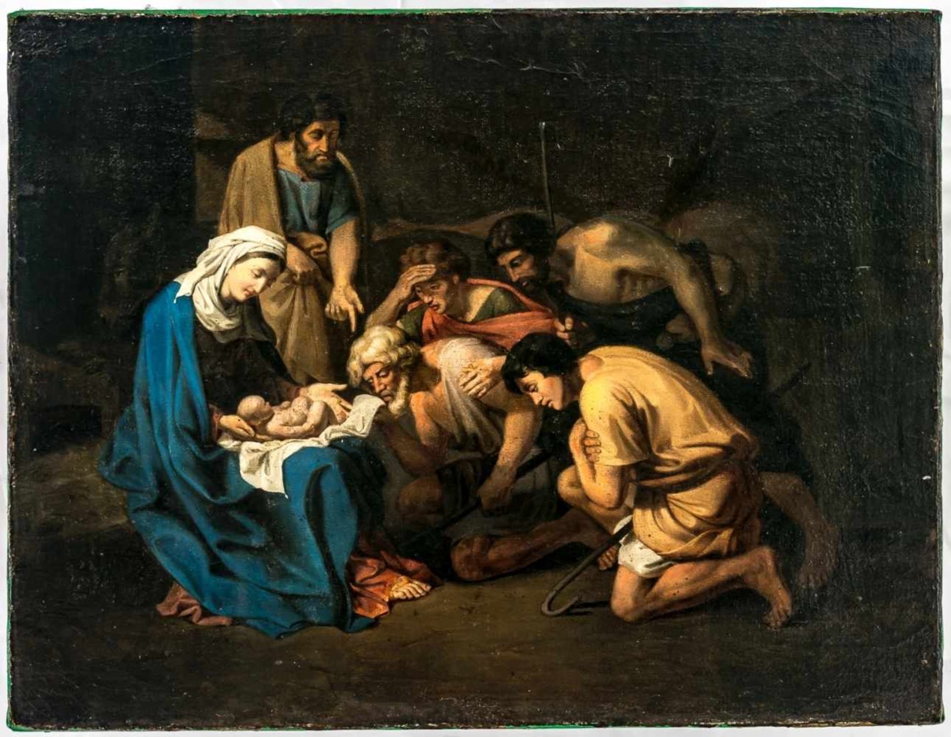 Impressive painting of the Adoration of the Shepherds after Nicolas Poussin (1594-1665),Oil/