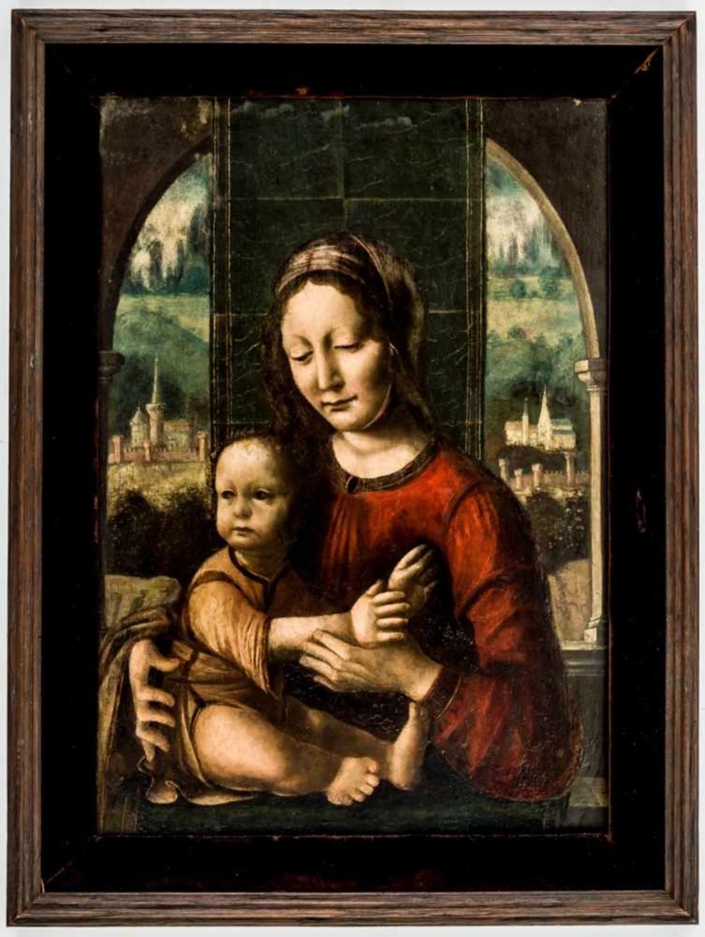 A rare painting of the Madonna with the Infant Jesus, Italy, oil / panel, according to - Image 2 of 3