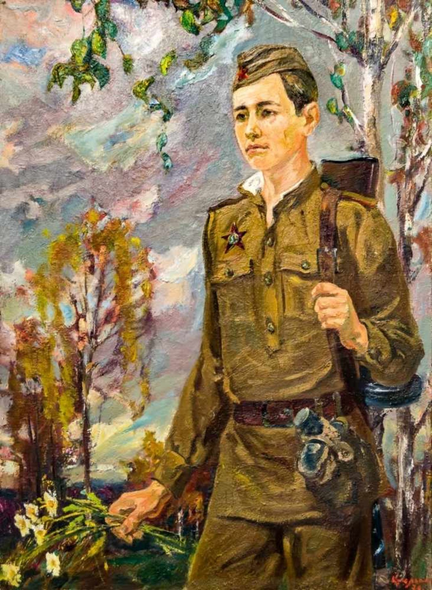 Soviet soldier, Oil on canvas, signed by Volko Krelman (born 1931 in Kiev) and dated 1979,110 x 80