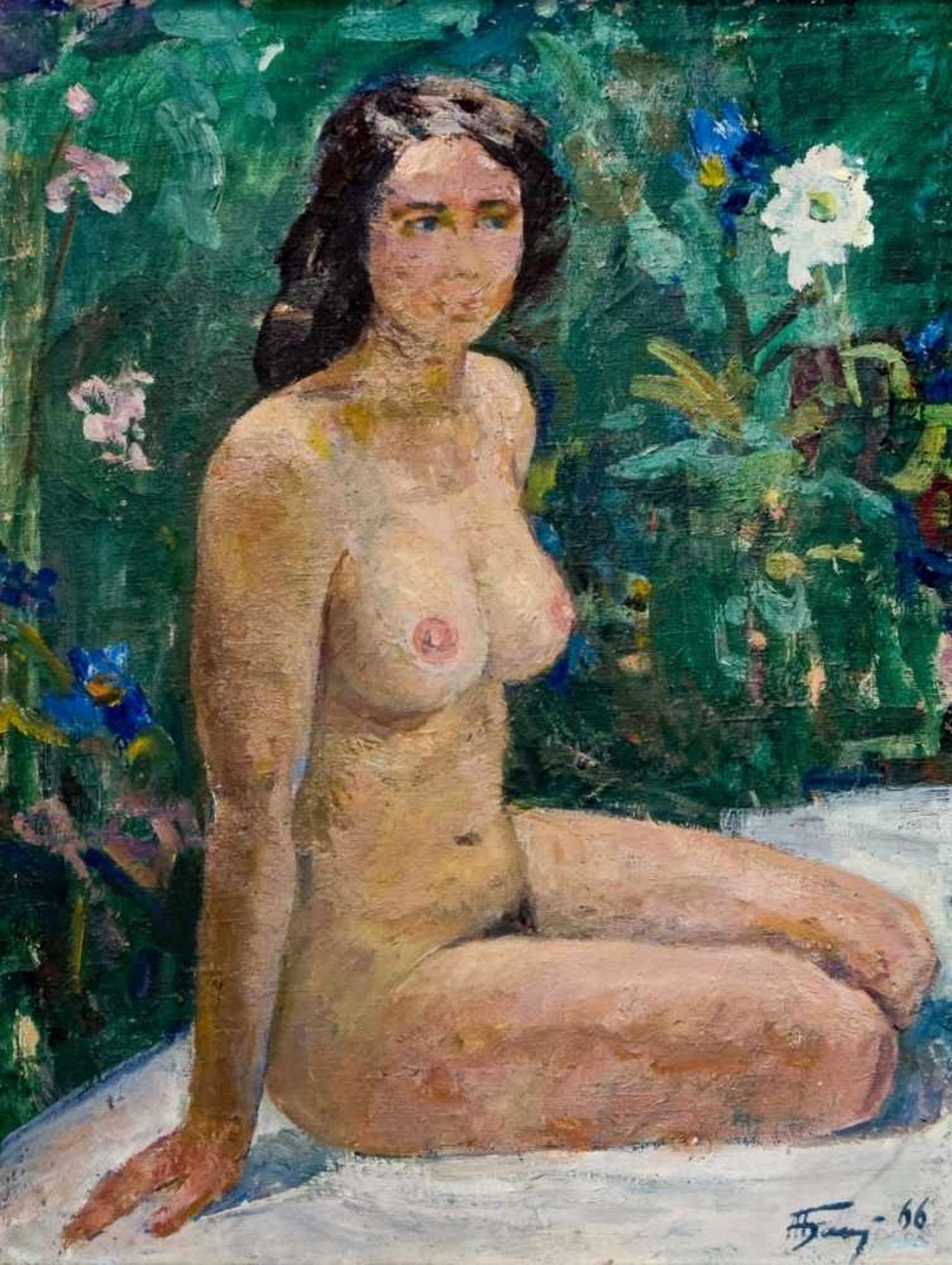 Sitting Nude, Oil on canvas, signed by Anatolij Baschkewitsch (born 1937 Kiev) and dated1966, 85 x