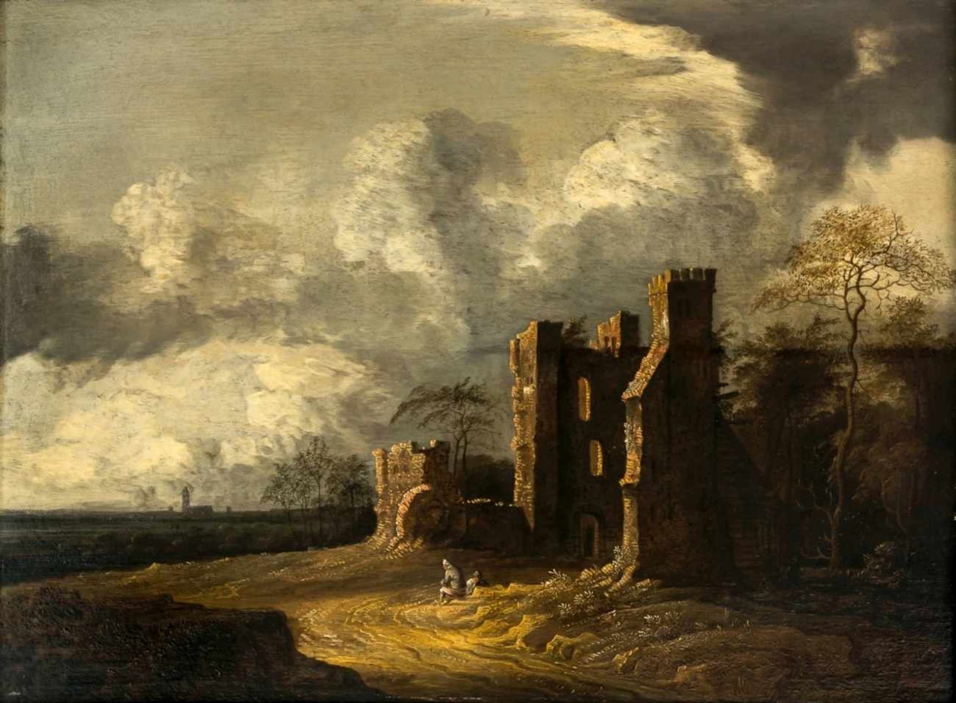 An impresive Dutch ruin landscape, Netherlands, oil on panel, signed at lower right I. v.Croos and