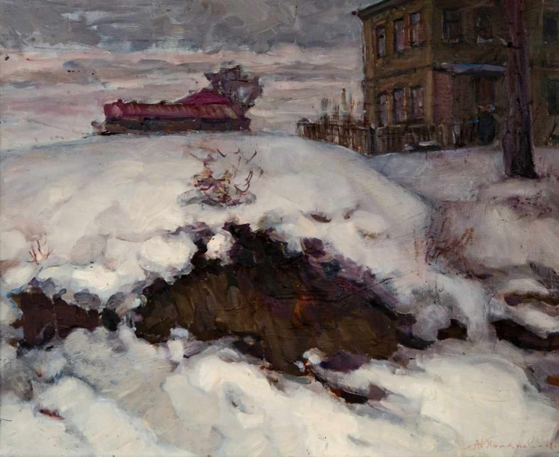 Winter impressions, Oil on cardboard, signed by Aleksej Poliakov (born 1943 Donezk) anddated 1968,