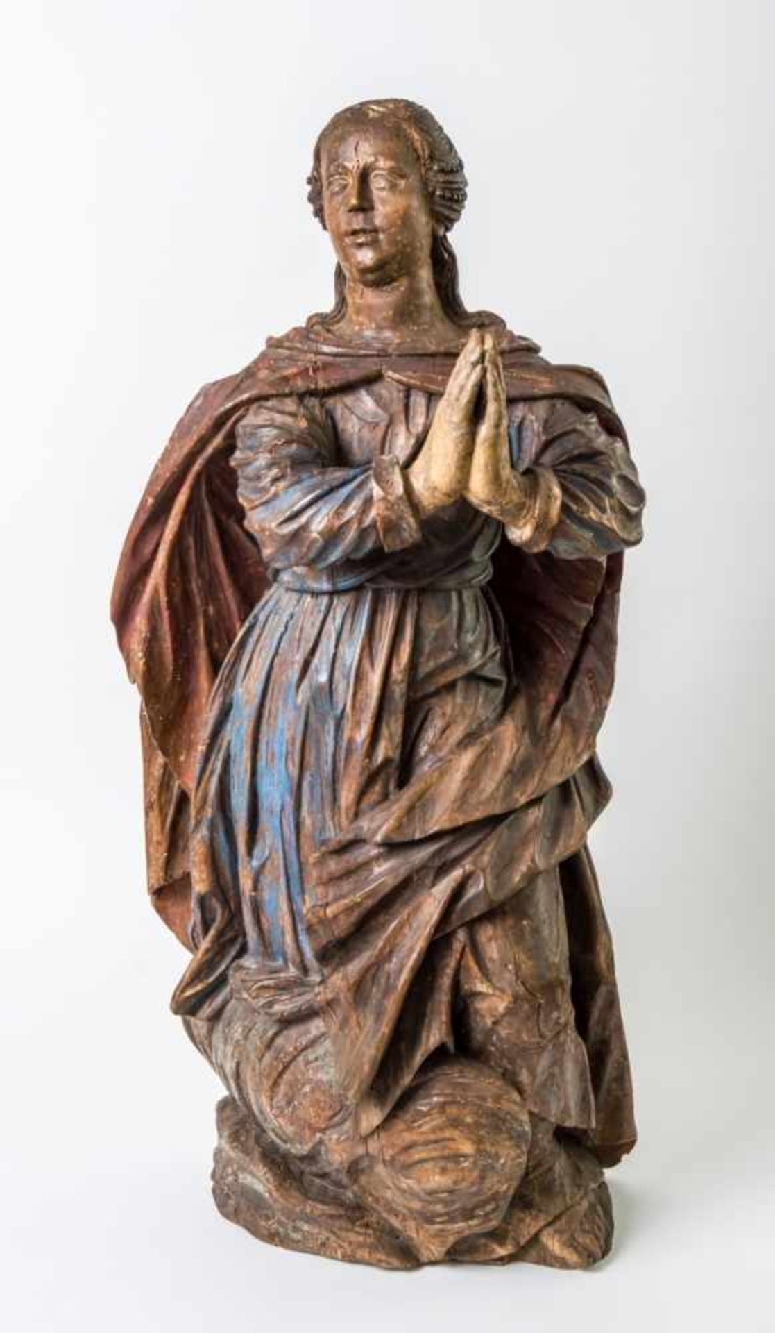 Very large figure of the praying Mary, South Germany or Tyrol, early baroque wood carving,early 17th