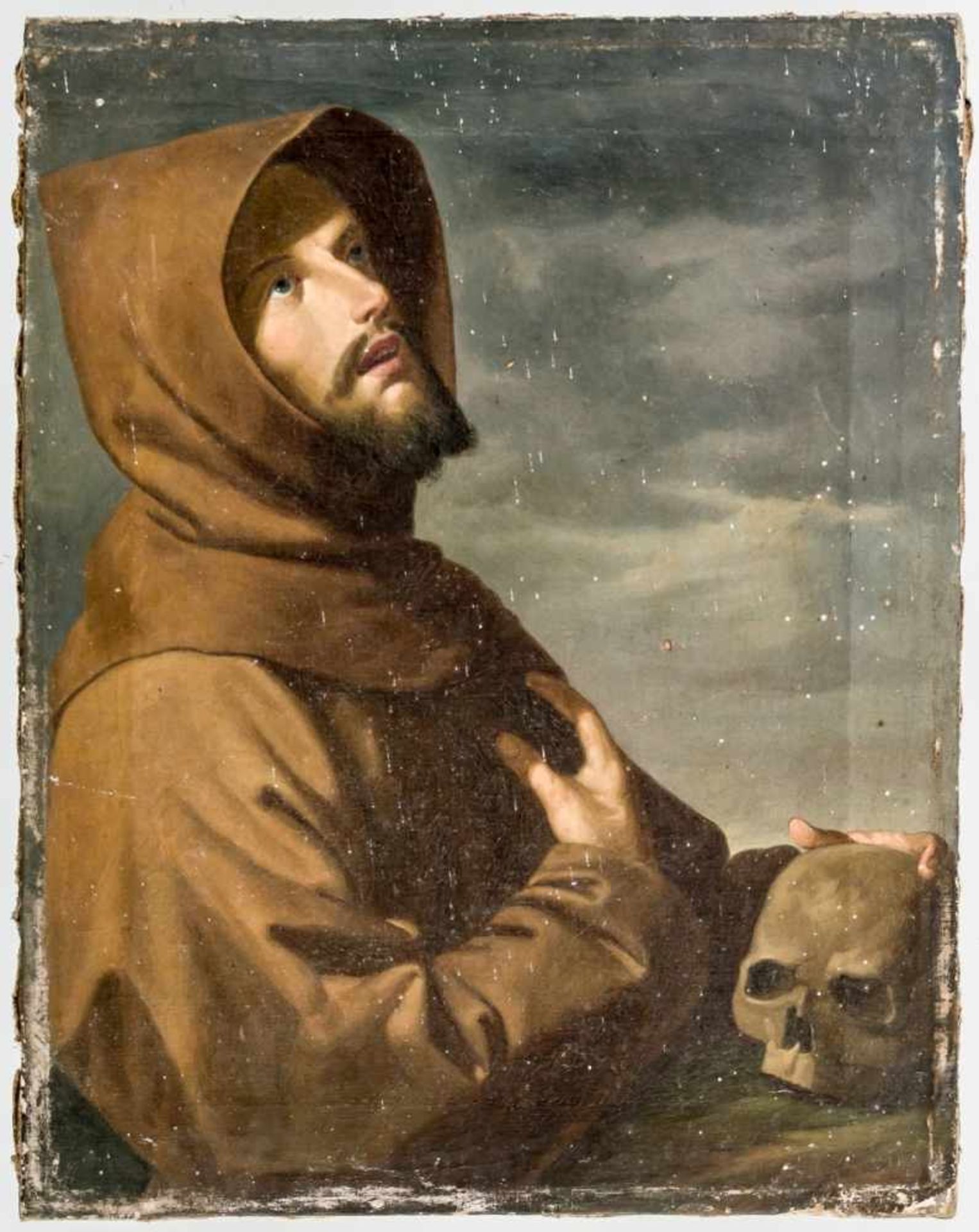 St. Francis of Assisi (?) with skull as a sign of transience, Oil on canvas, 19th century,45 x 35