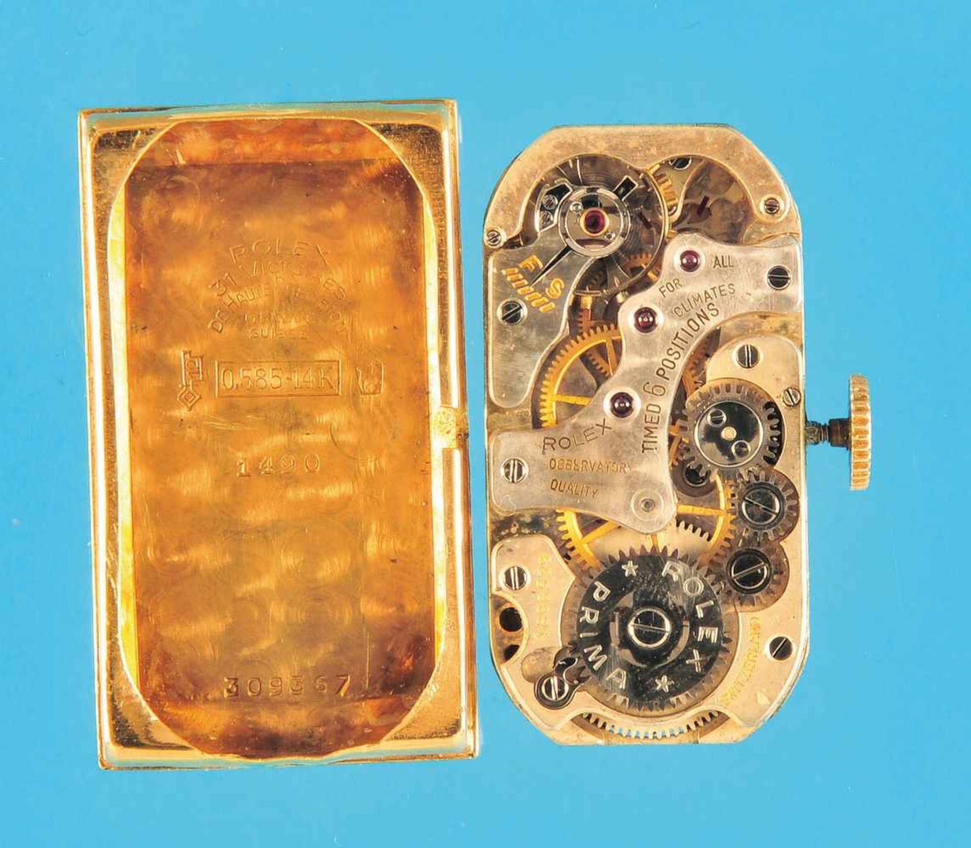 Rechteckige Goldarmbanduhr, Rolex Prince Brancard - Observatory Chronometer- Armbanduhr um 1945, - Bild 3 aus 3