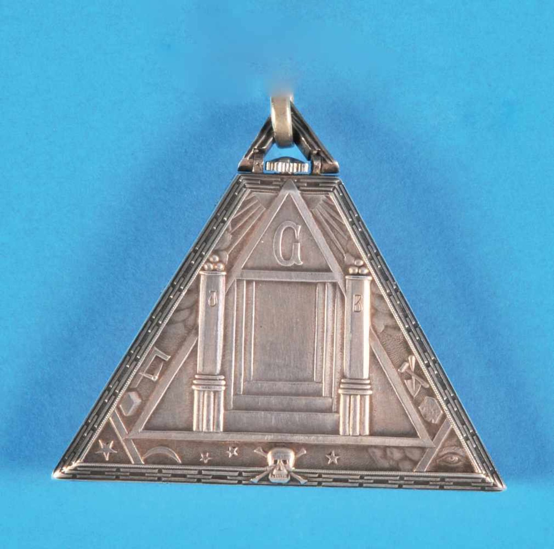 Dreieckige silberne Freimaurer-Taschenuhr, sehr gut erhaltenes 3-eckiges Gehäuse, allseitig mit - Image 2 of 2