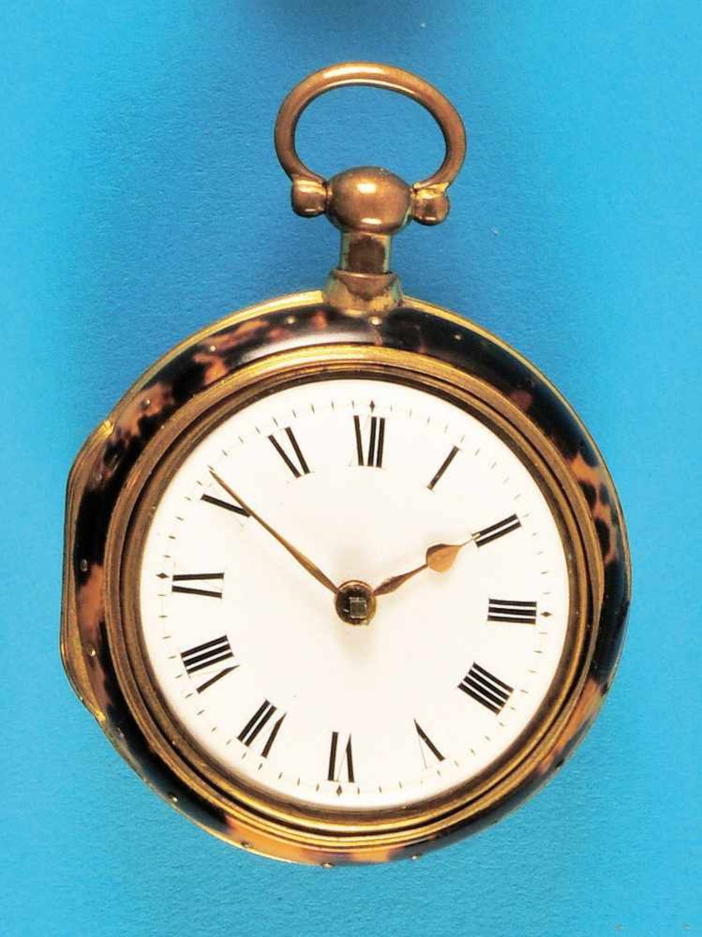 Silberne Spindeltaschenuhr im Schildpatt-Übergehäuse, Butler Turner London, glattes Gehäuse, - Bild 2 aus 2