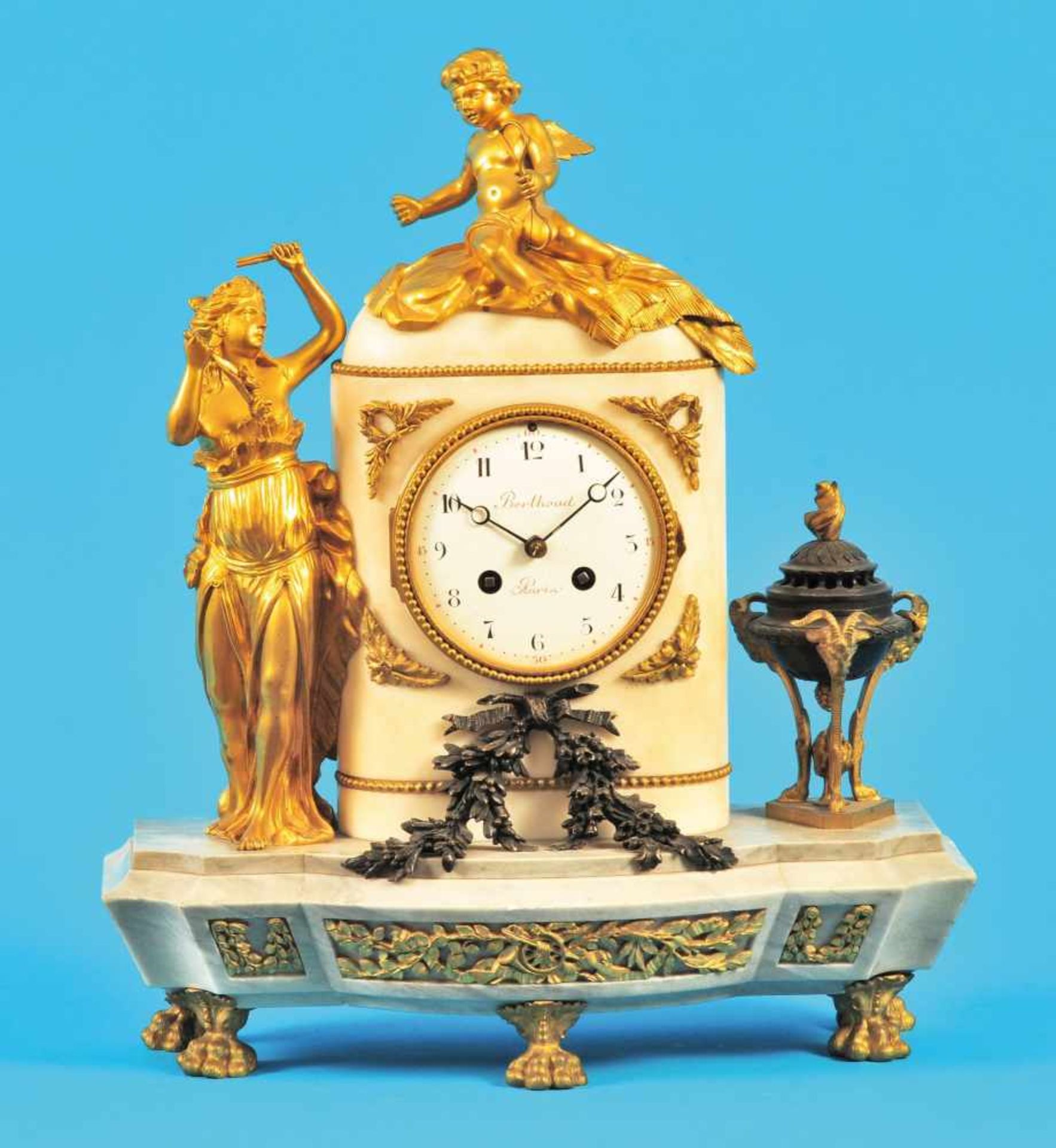 French marble pendule with Amor and Psyche, on dial signed Berthoud à ParisFranzösische Marmor-