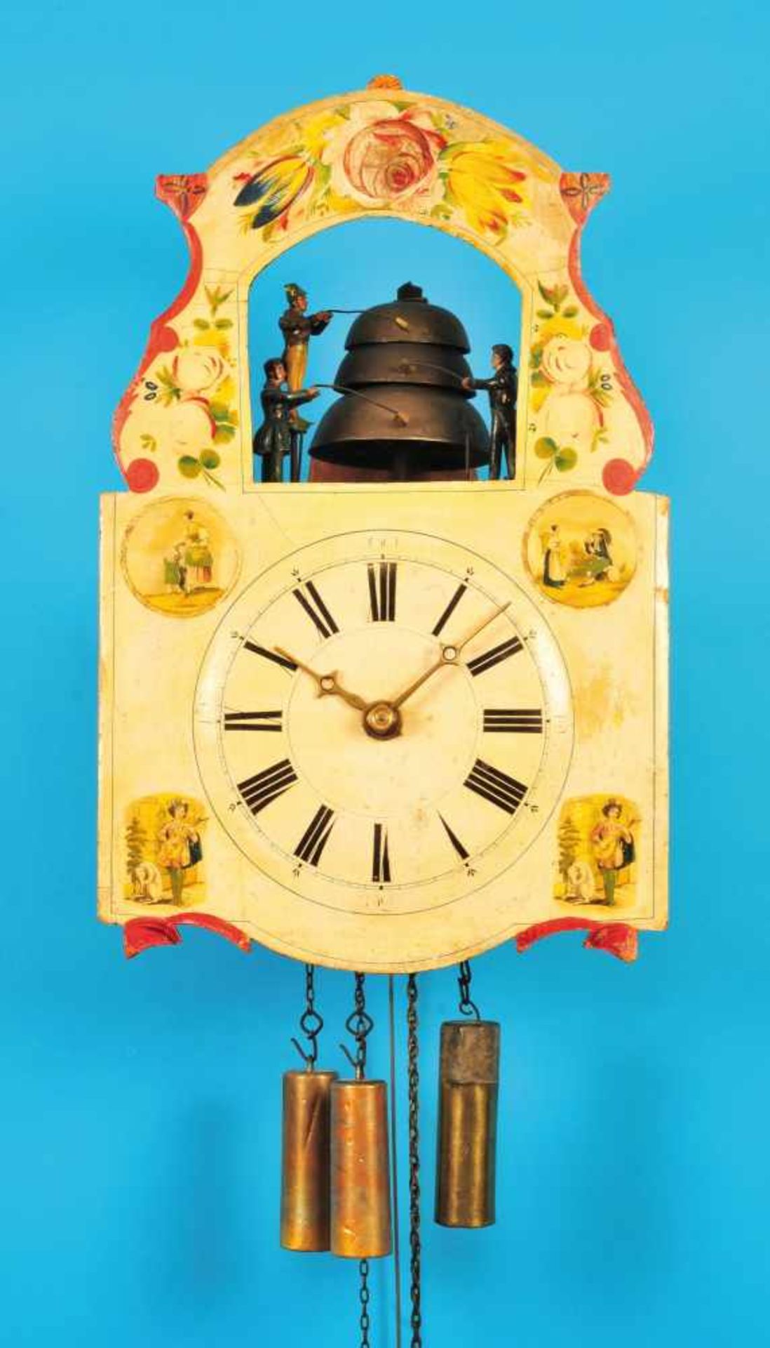Black forrest stollen clock with 4/4-strike on 3 bells, signed Andreas Dufner (?), Eisenbach, No.