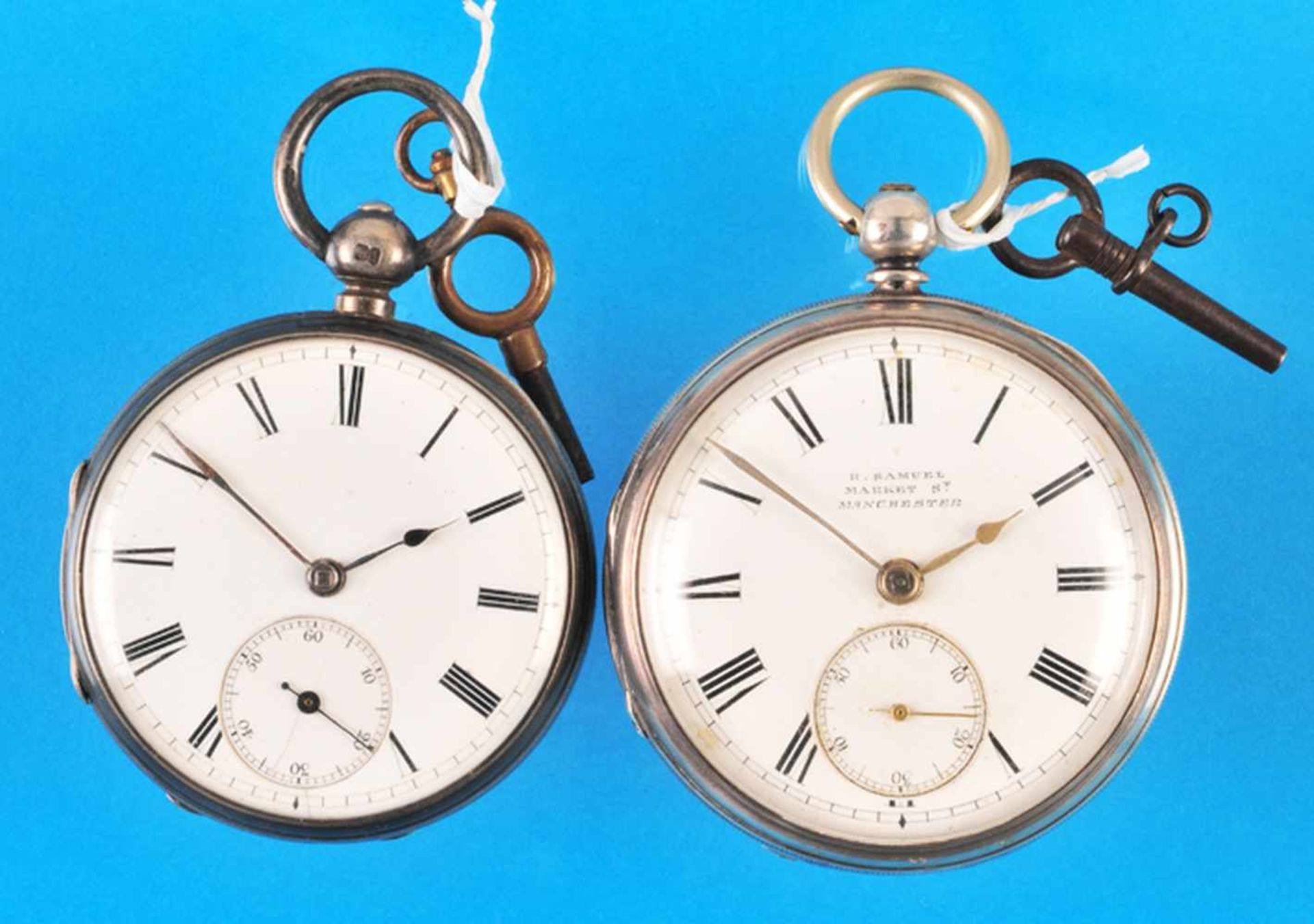 Bundle with 2 english silver pocket watches, La Trobe Bristol H. Samuel ManchesterKonvolut mit 2