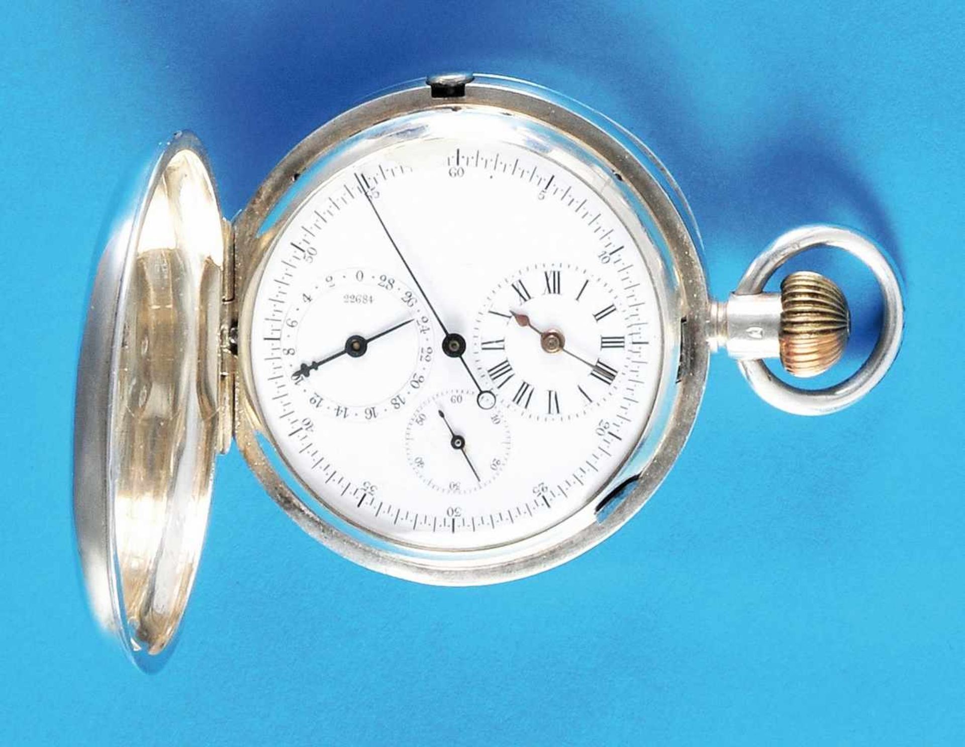 Silver pocket watch chronometre with spring cover, John Boyd GasgowSilberner Taschenuhr-