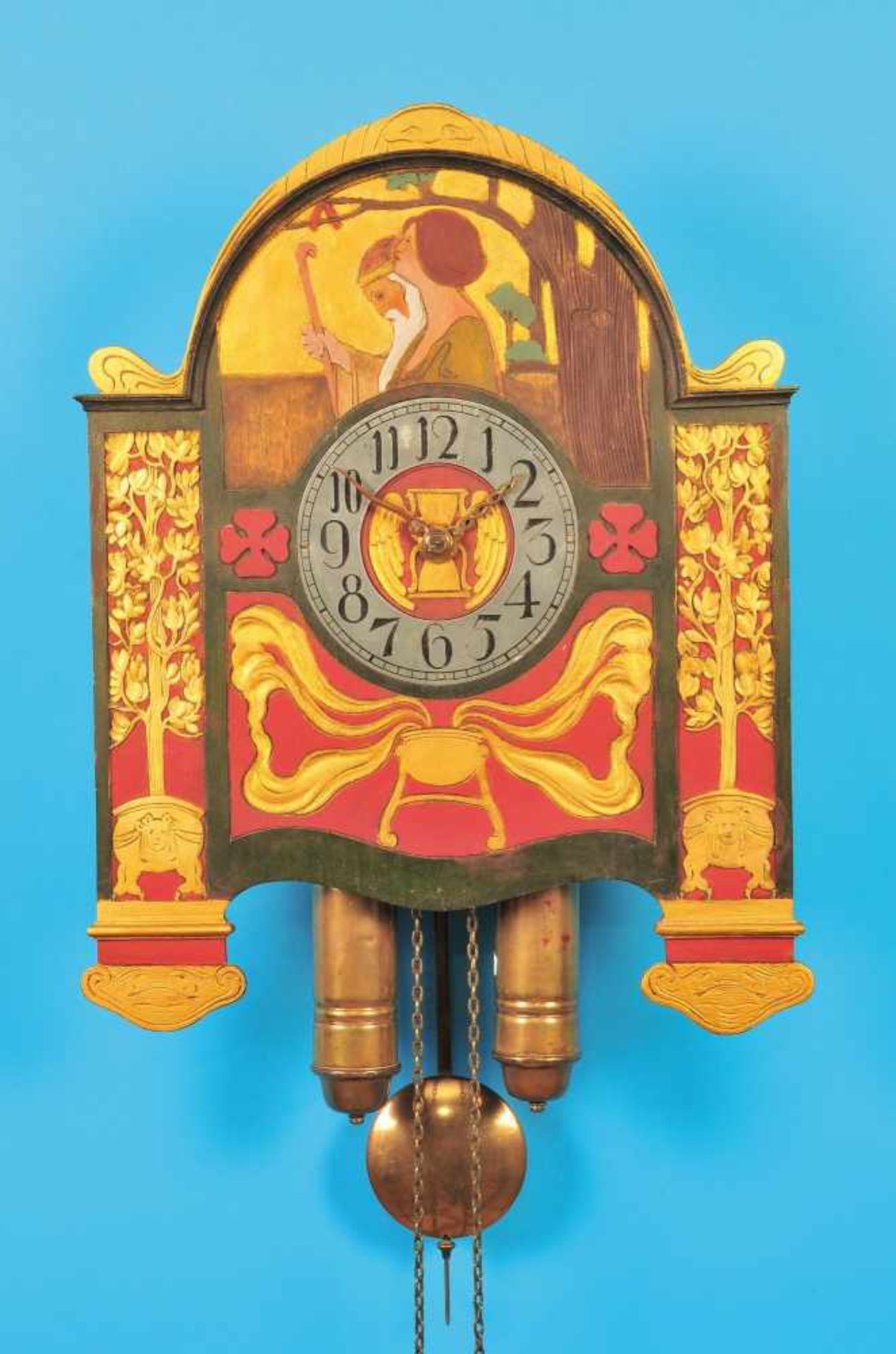 Art nouveau black forrest clock with 8-days-movement and 1/2-hour-strike on fine gongJugendstil-