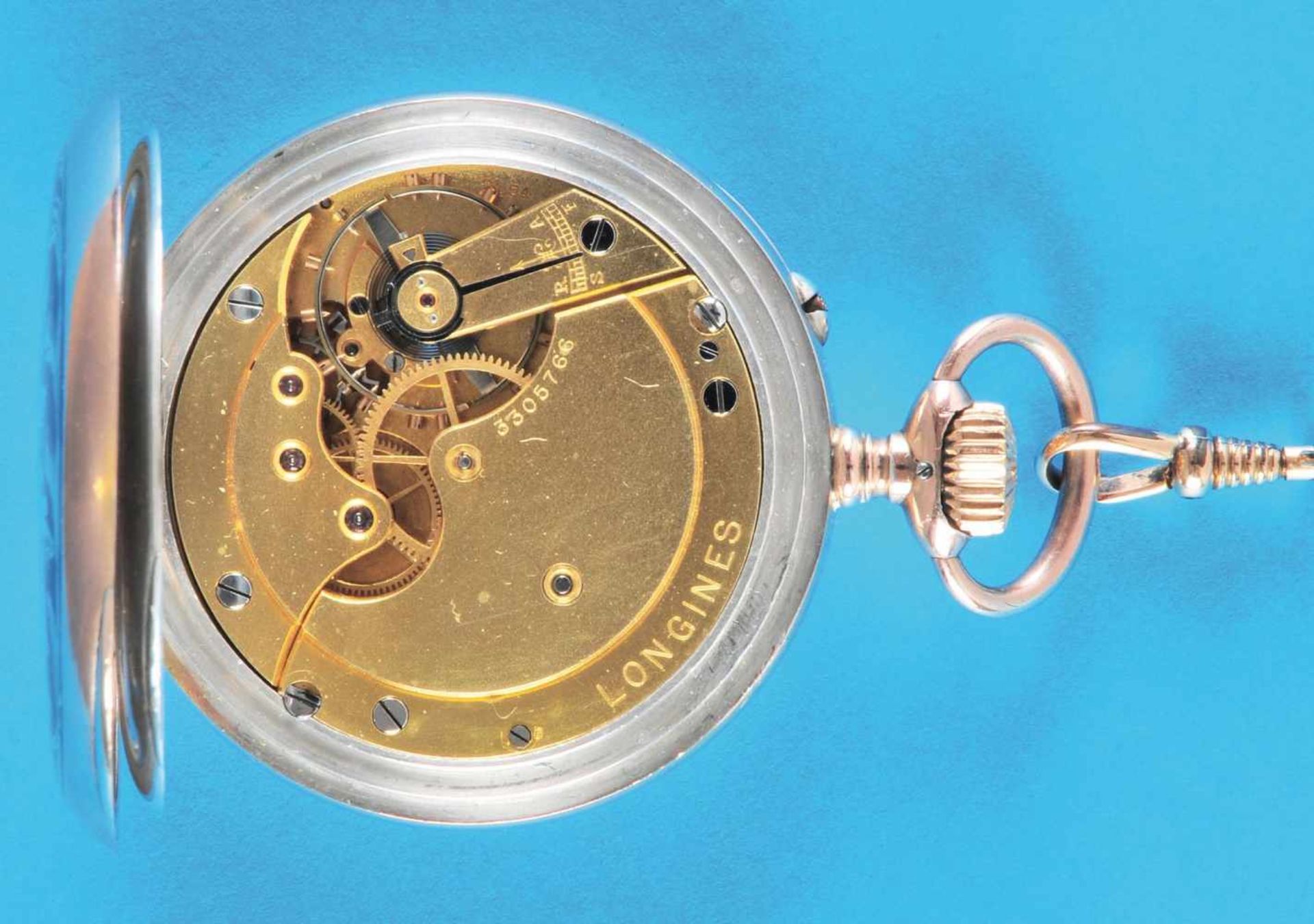 Silver gold-plated Niello pocket watch, Longines with gold plated pocket watch chainSilber/