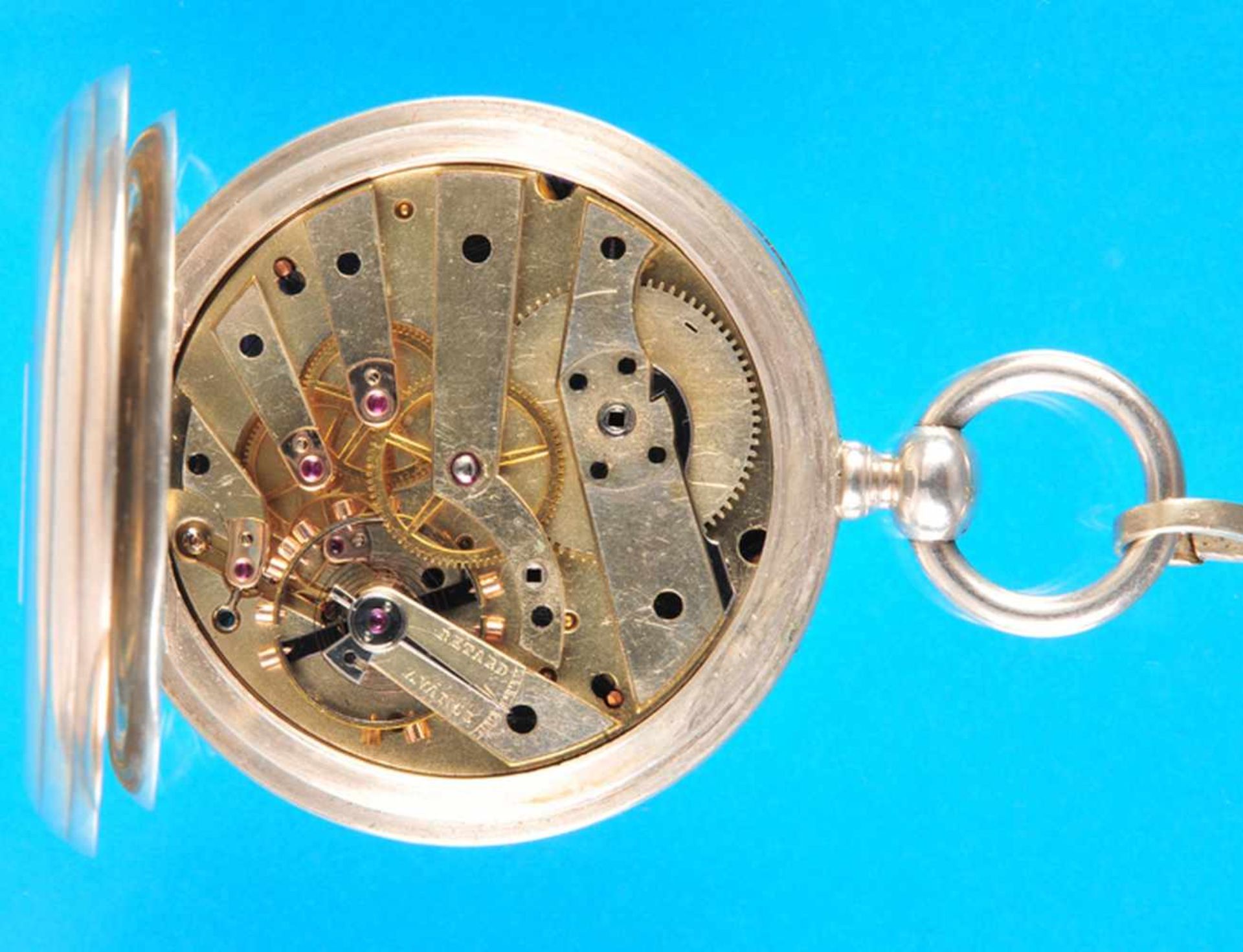 Silver pocket watch with chronometer escapement and pocket watch key, August Jeanot & Co. - Bild 2 aus 2