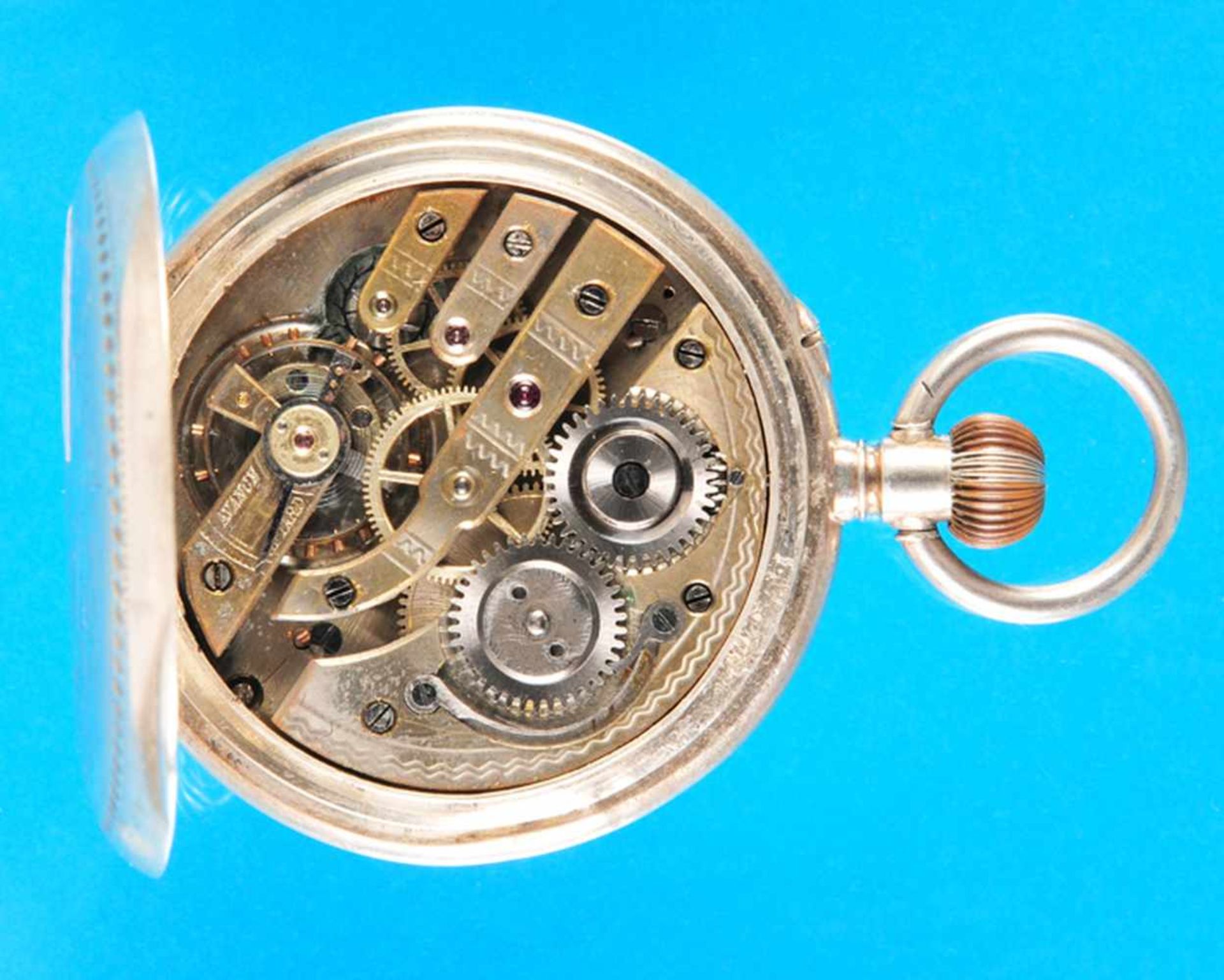 Silver pocket watch with hunting caseSilberne Taschenuhr mit Sprungdeckel, floral graviertes - Bild 3 aus 3