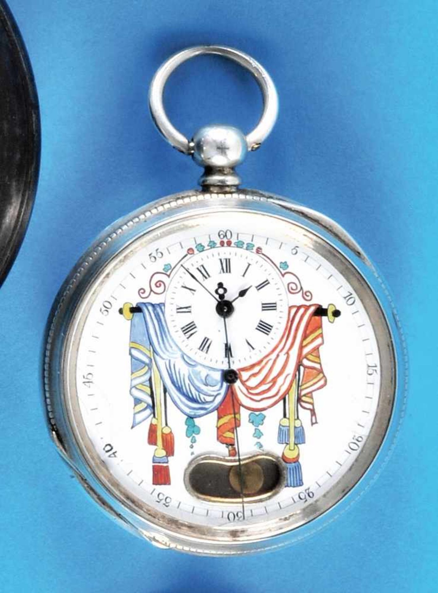 Silver pocket watch with illusion pendulum and central secondSilbertaschenuhr mit Scheinpendel und