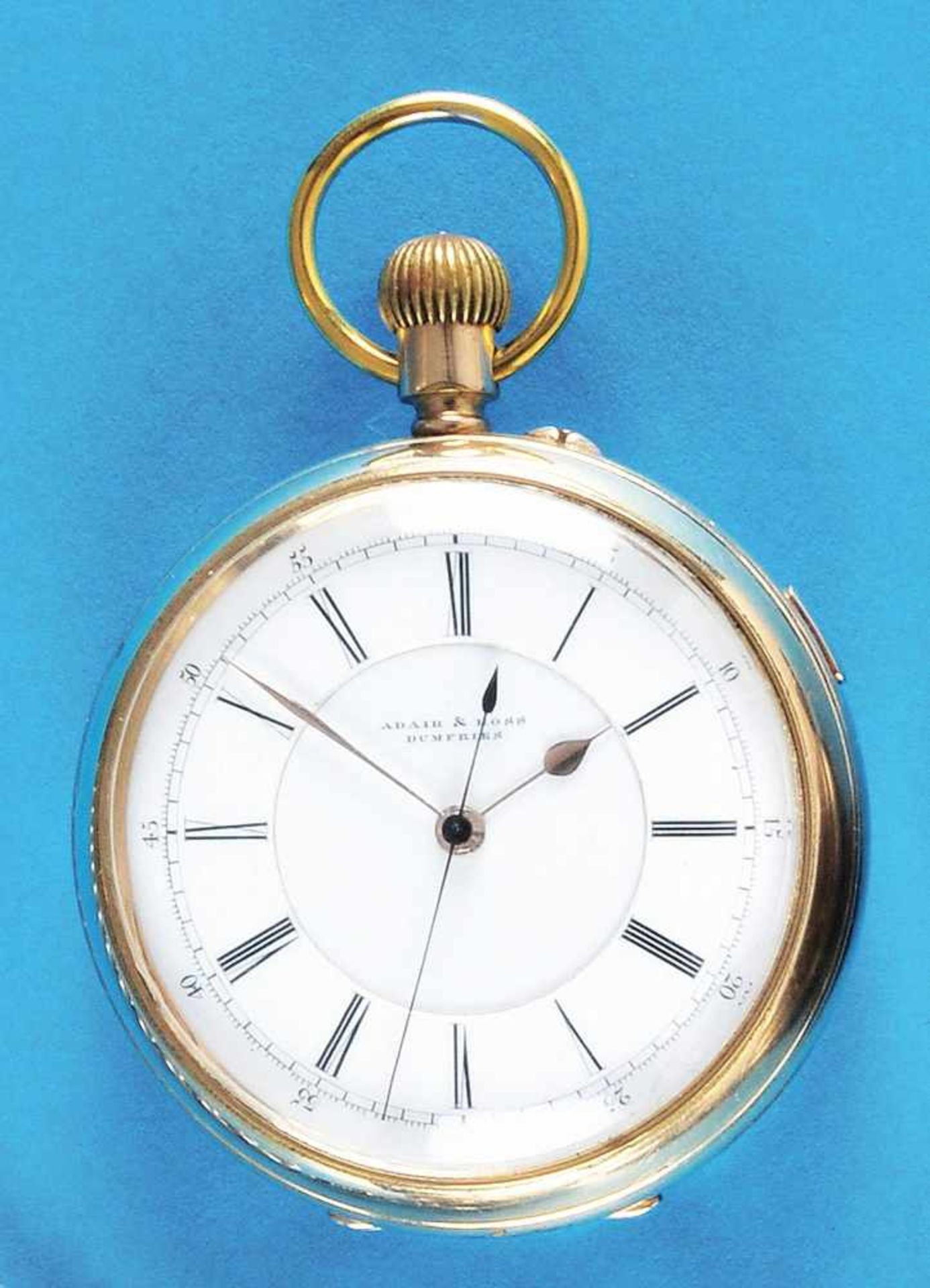 Gold-plated pocket watch Adair & Ross DumfriesVergoldete Taschenuhr mit Stoppsekunde, Adair & Ross