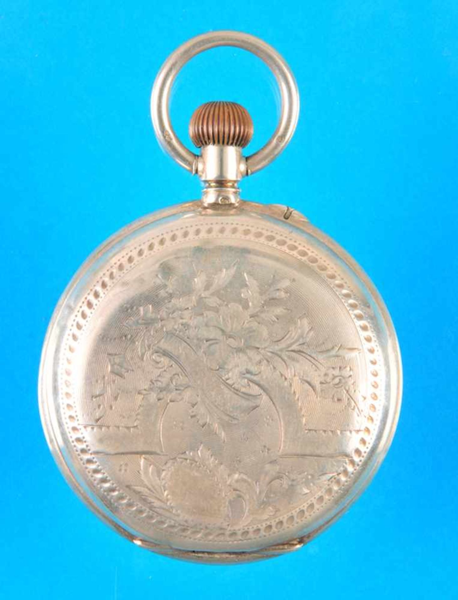 Silver pocket watch with hunting caseSilberne Taschenuhr mit Sprungdeckel, floral graviertes - Bild 2 aus 3