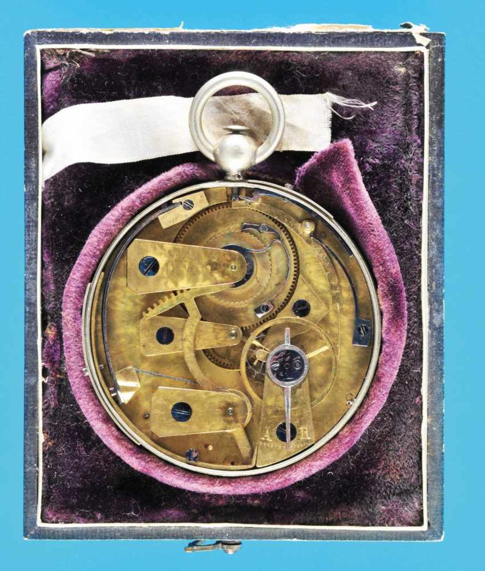 Rare fine short time clock with 5 minute counter in pocket watch shape in original case, signed E. - Bild 2 aus 2