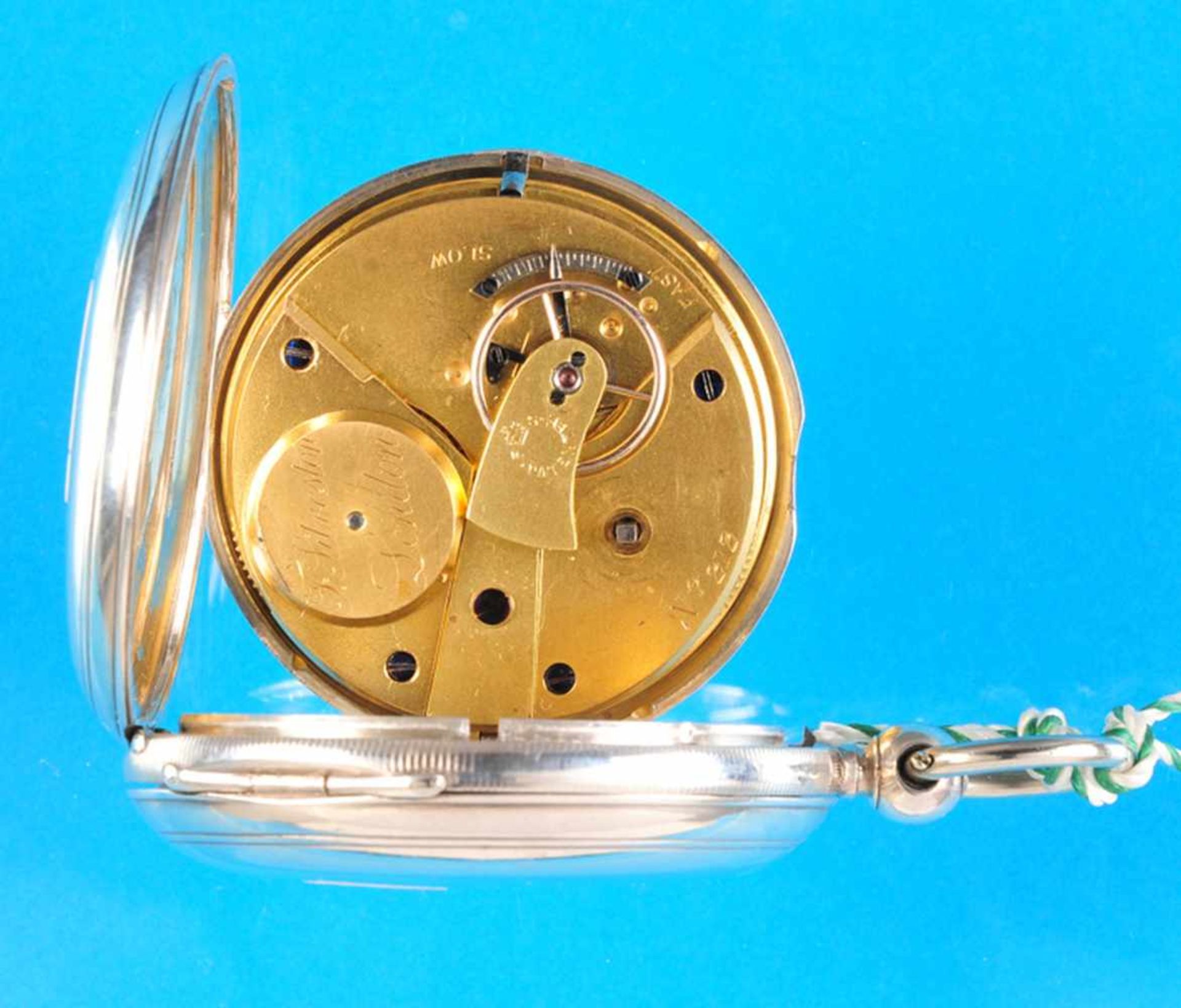 Enlish silver pocket watch with 8-day diurnal cycle in wooden case, J. Silverstone LondonEnglische - Bild 2 aus 2