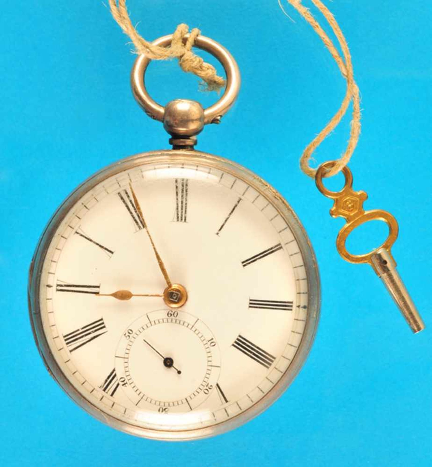 Silver pocket watch with key winding device, Georges C. Swanson JbursoSilbertaschenuhr mit