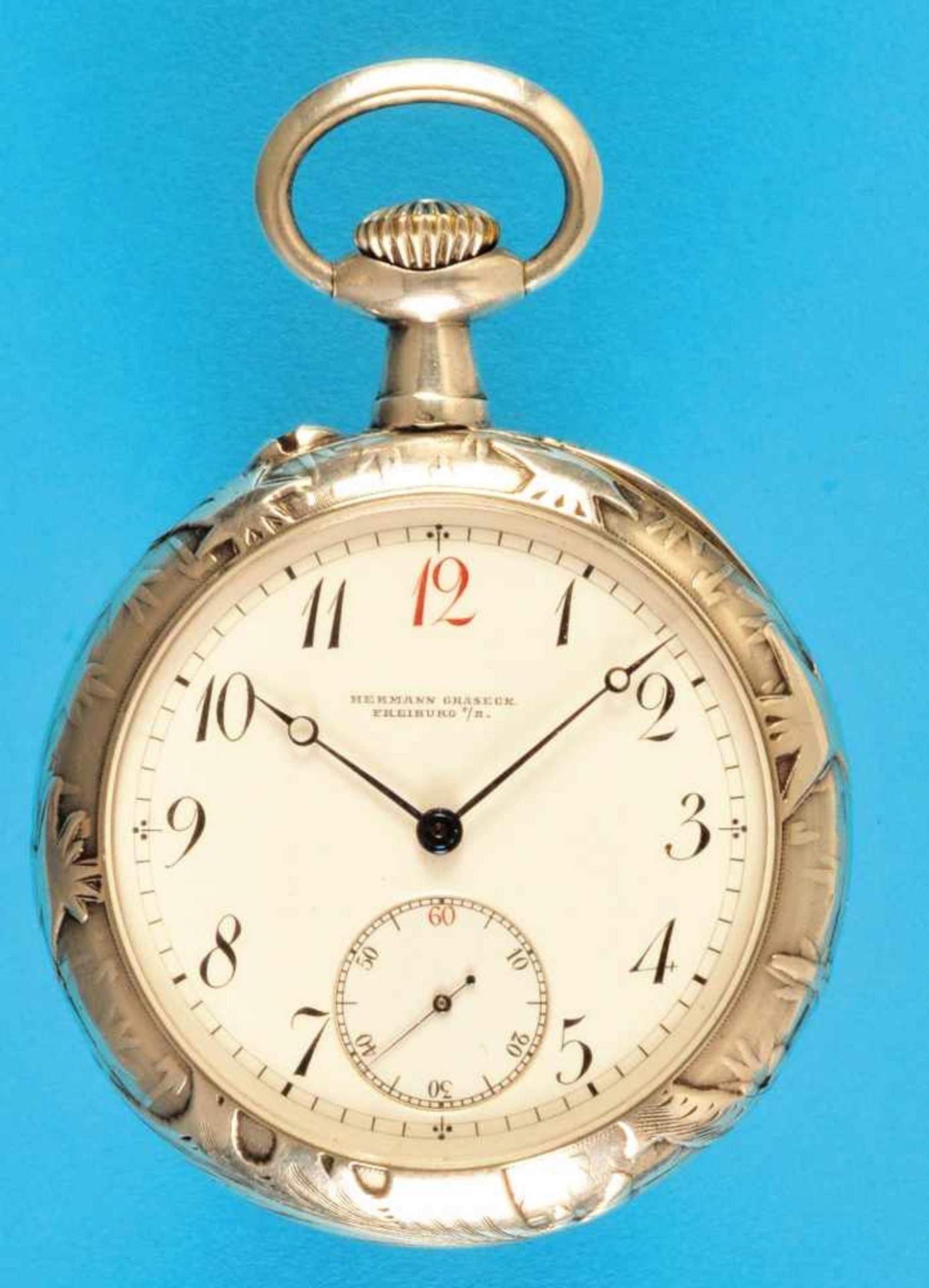 Silver motive pocket watch, Hermann Graseck, FreiburgSilberne Motivuhr, Taschenuhr, Hermann