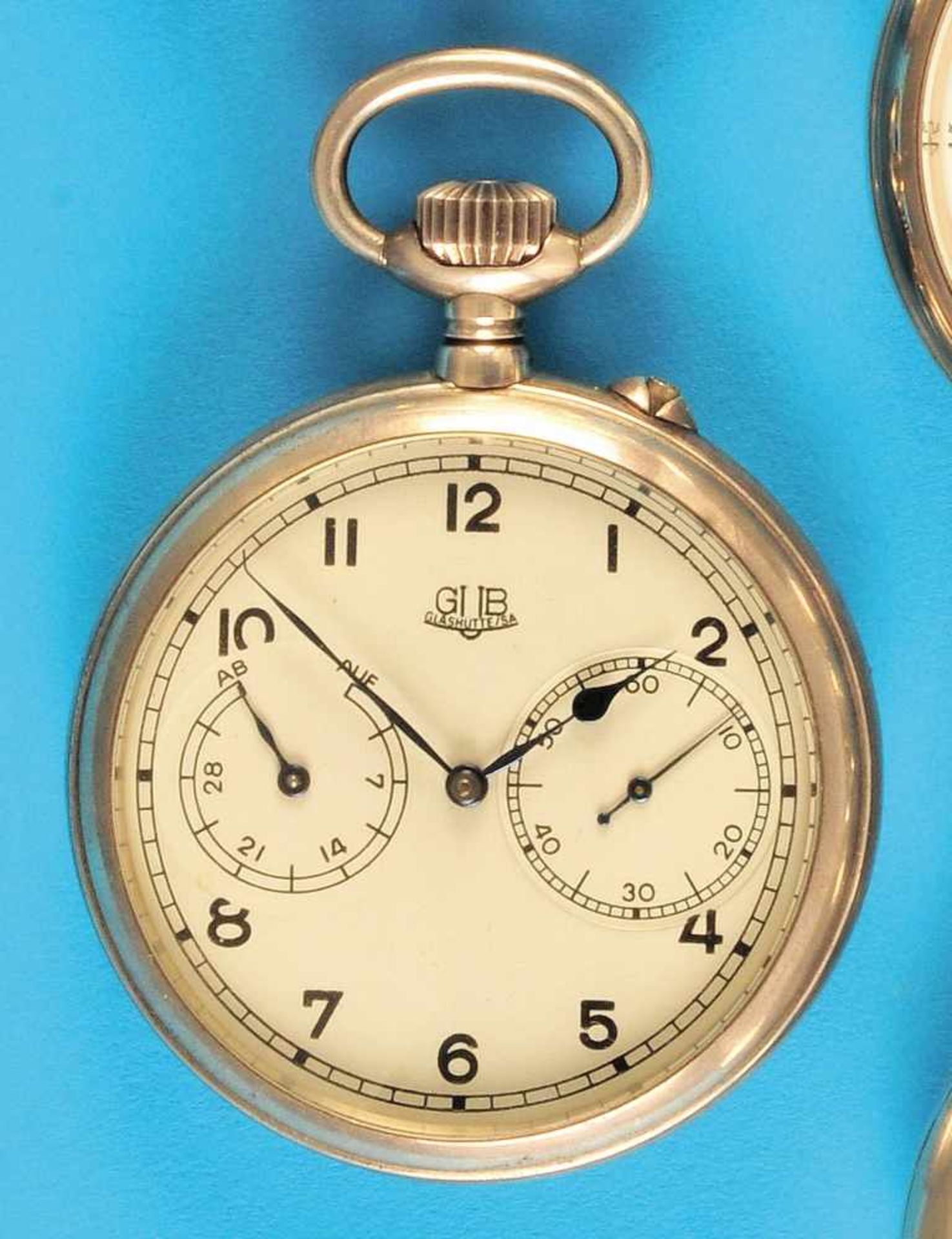 Silver observation pocket watch, GUB Glashütter UhrenbetriebeSilberne Beobachtungs-Taschenuhr mir - Bild 2 aus 2