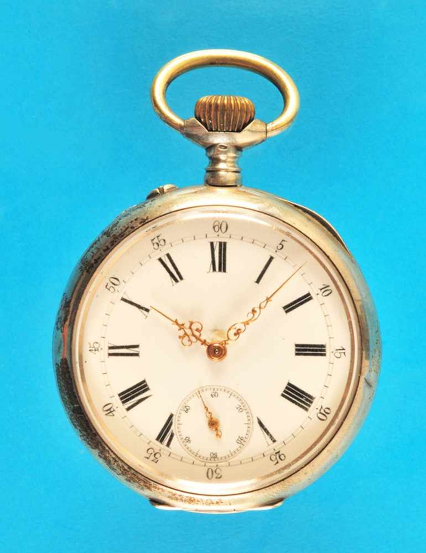 Silver pocket watch, System GlashütteSilbertaschenuhr, System Glashütte, auf der Werkseite mit