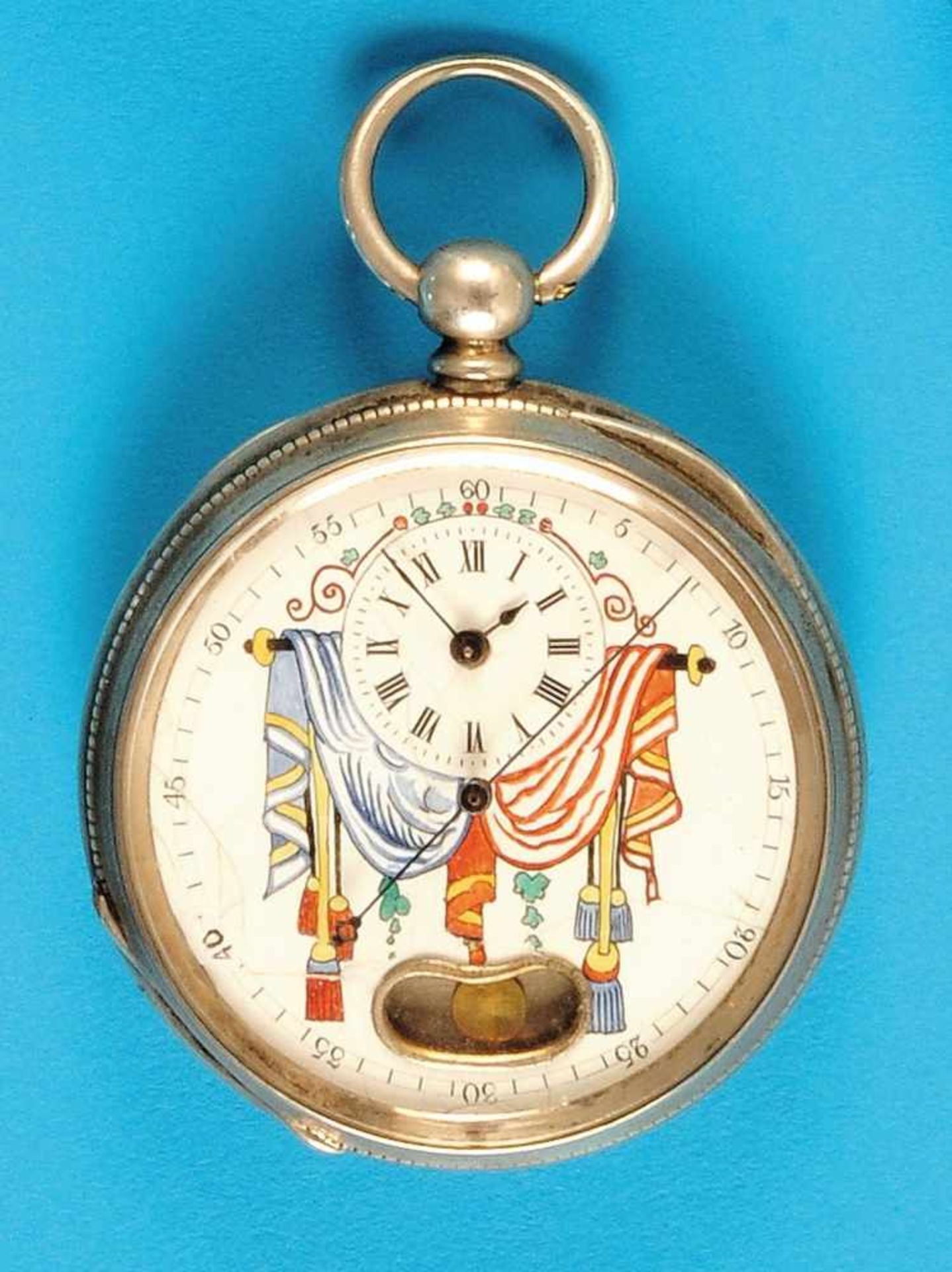 Silver pocket watch Silbertaschenuhr mit Scheinpendel und Zentralsekunde, guillochiertes Gehäuse,