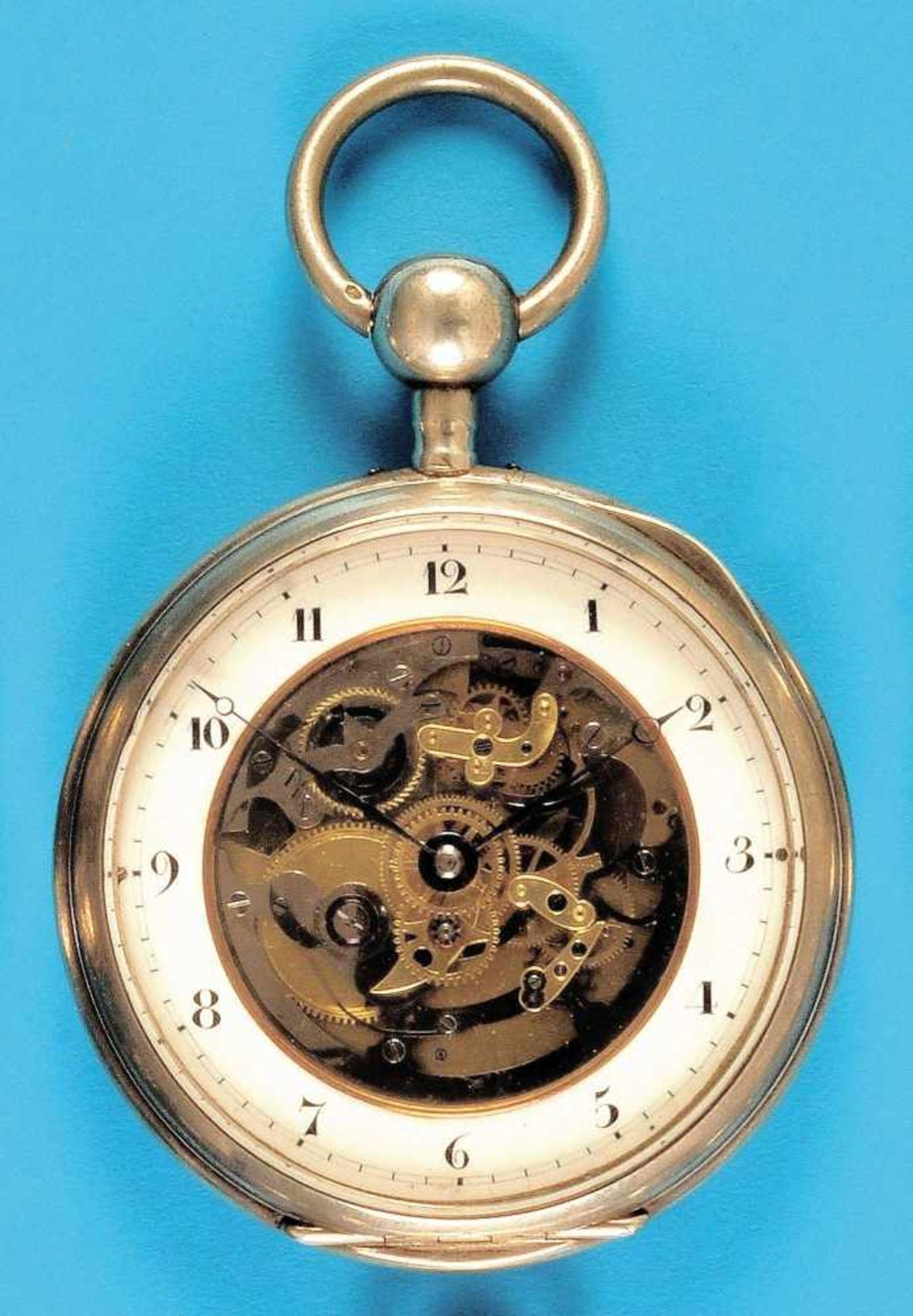 Very big silver pocket watchSehr große Silbertaschenuhr mit Viertel-Repetition und skelettiertem - Bild 2 aus 2