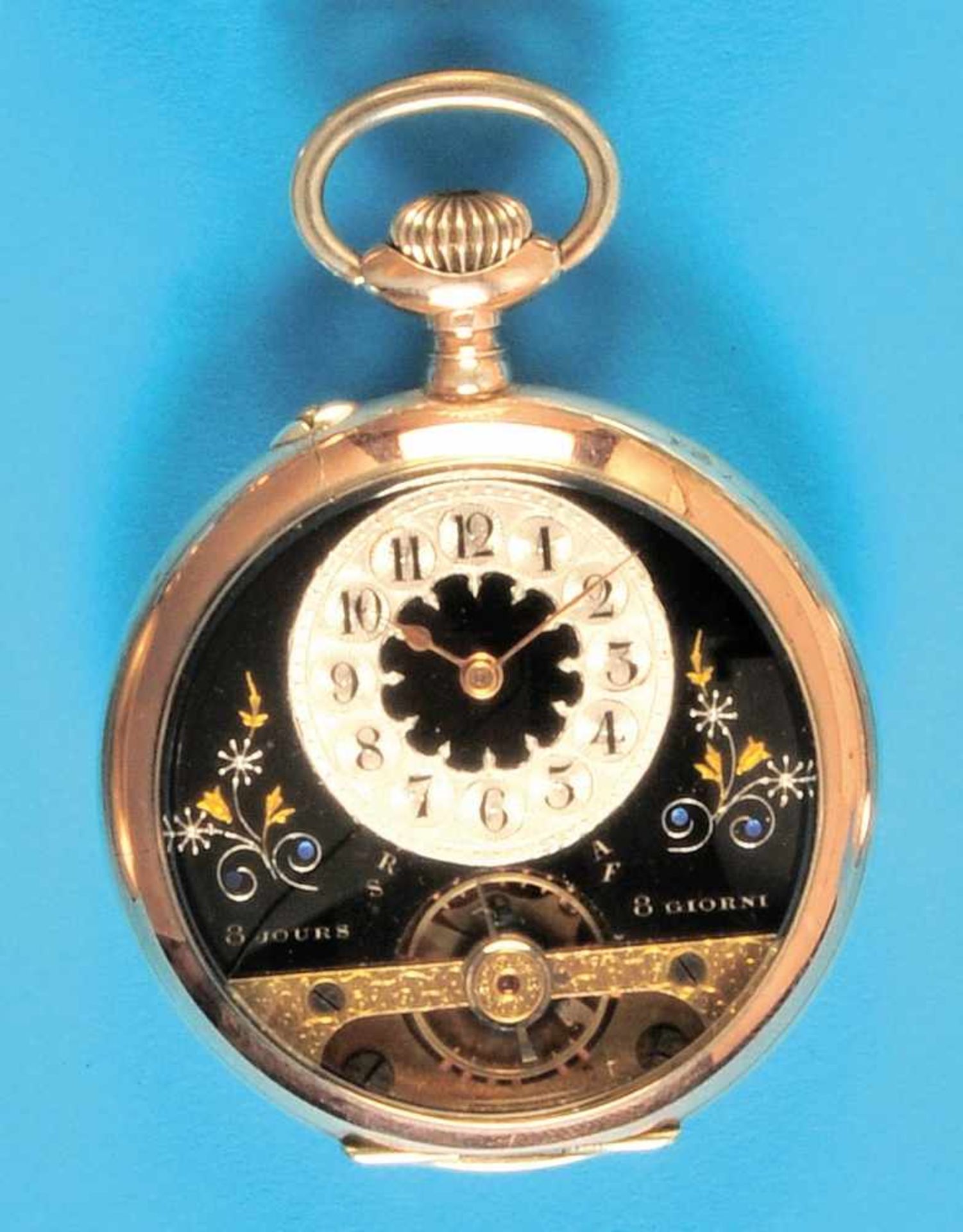 8-days silver pocket watch, Hebdomas8-Tage Silbertaschenuhr, Hebdomas, guillochiertes Gehäuse,