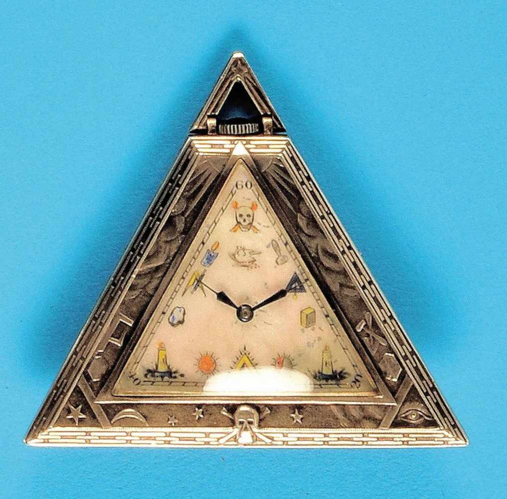 Triangular freemasons silver pocket watch3-eckige Freimaurer-Silbertaschenuhr, mit Symbolen der - Bild 2 aus 2