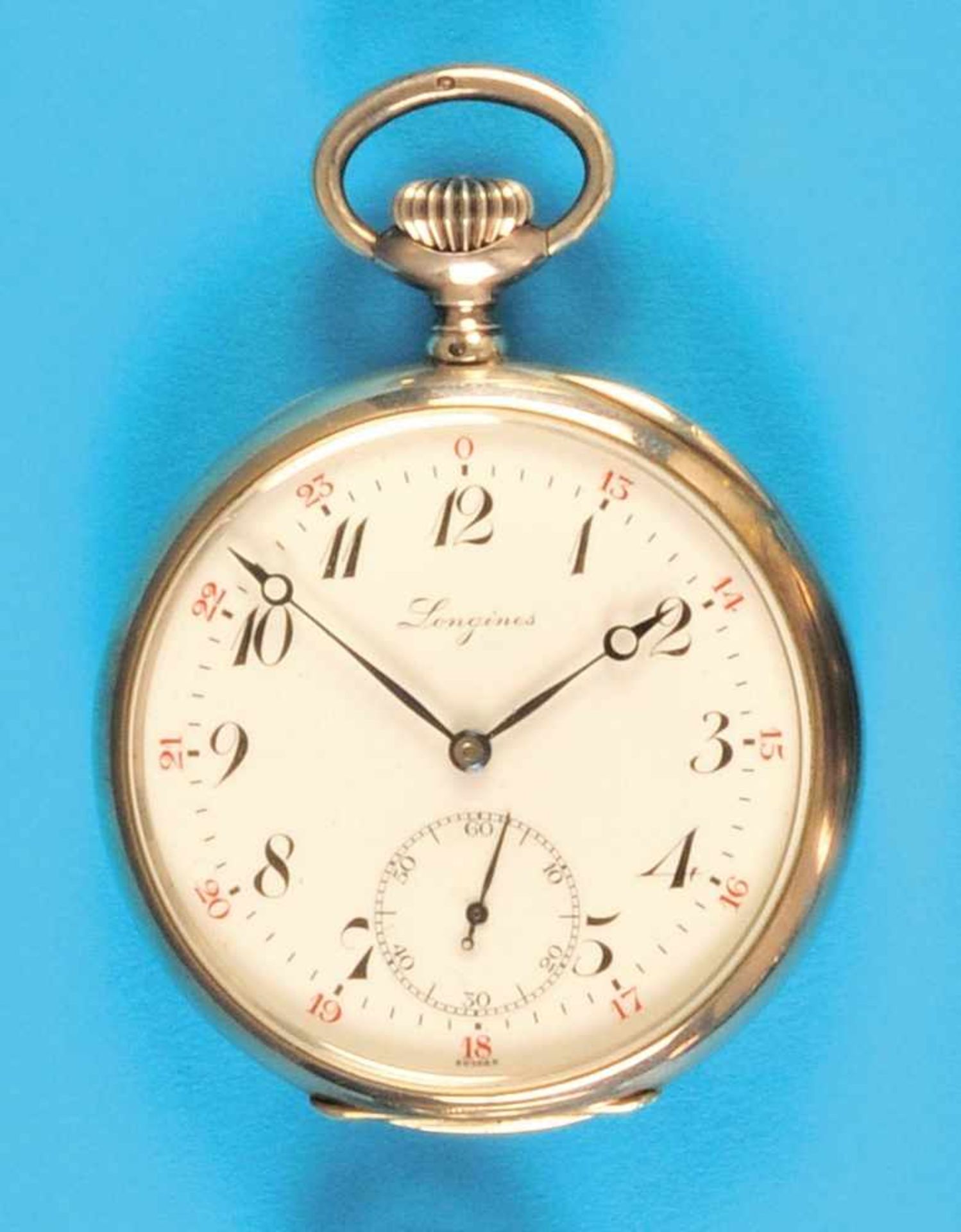 Metal pocket watch, LonginesMetall-Taschenuhr, Longines, glattes Gehäuse, Emailzifferblatt mit