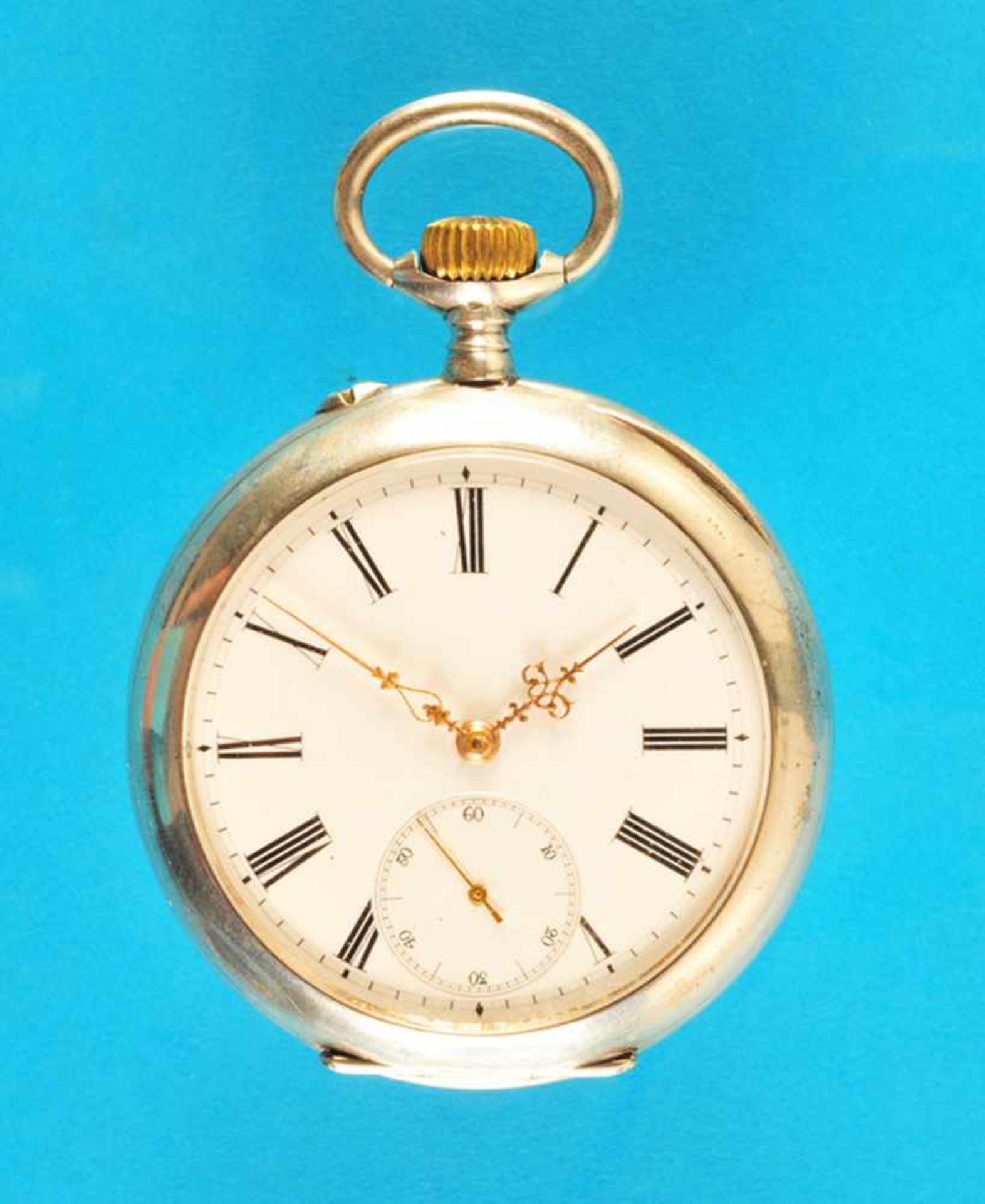 Silver pocket watchSilbertaschenuhr, glattes Gehäuse, Emailzifferblatt mit römischen Zahlen,