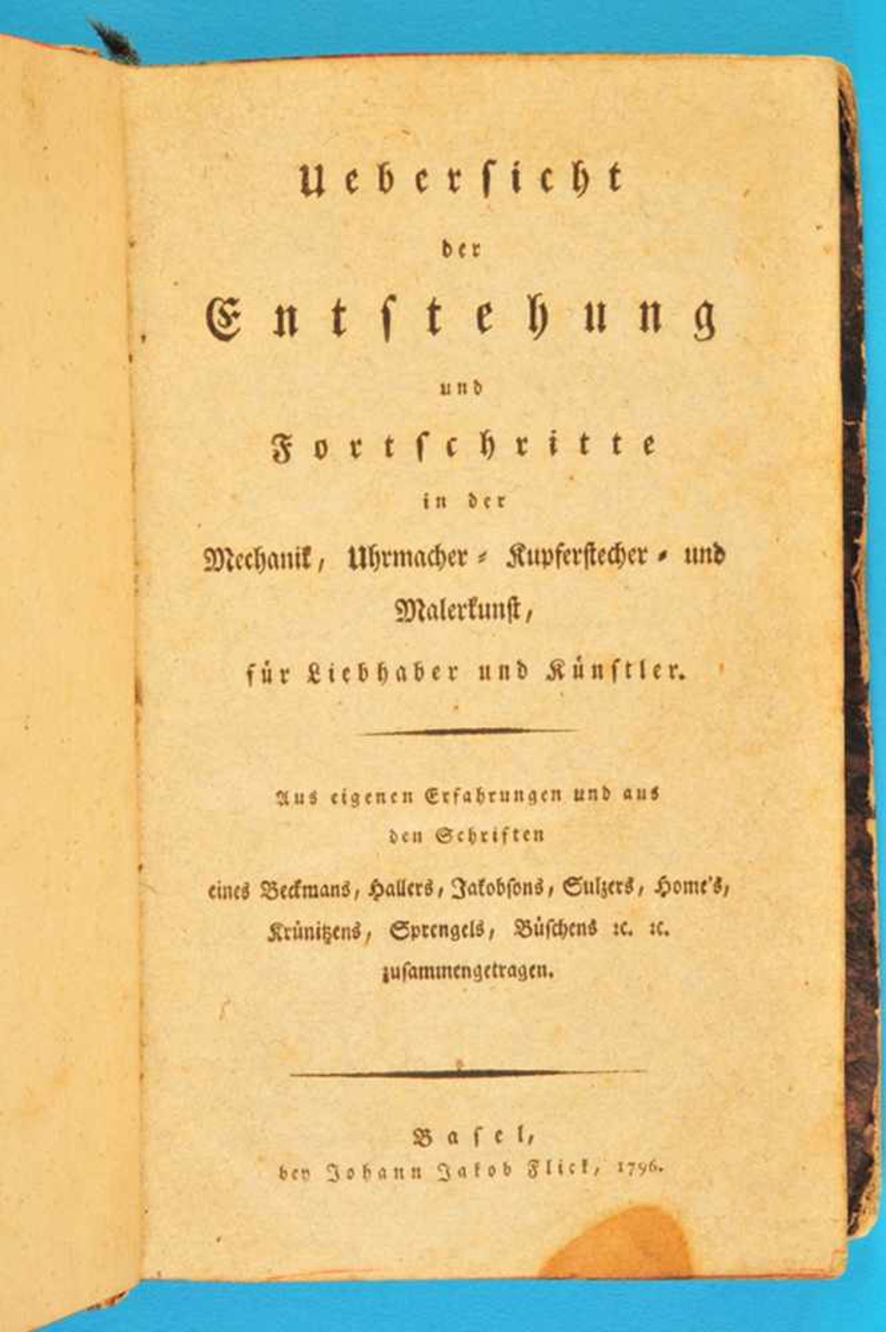 Johann Jakob Flick, Übersicht der Entstehung und Fortschritte in der Mechanik, Uhrmacher-,