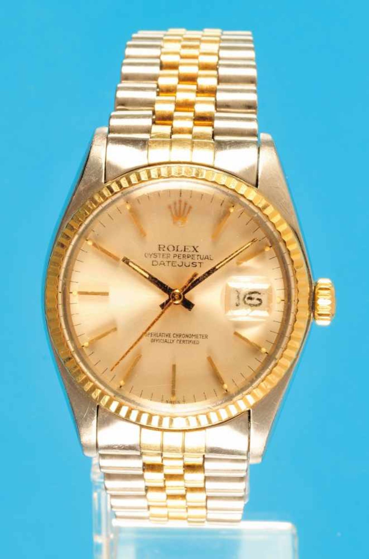 Steel golden wristwatch with steel golden wristband, Rolex oyster Perpetual Datejust, Superlative
