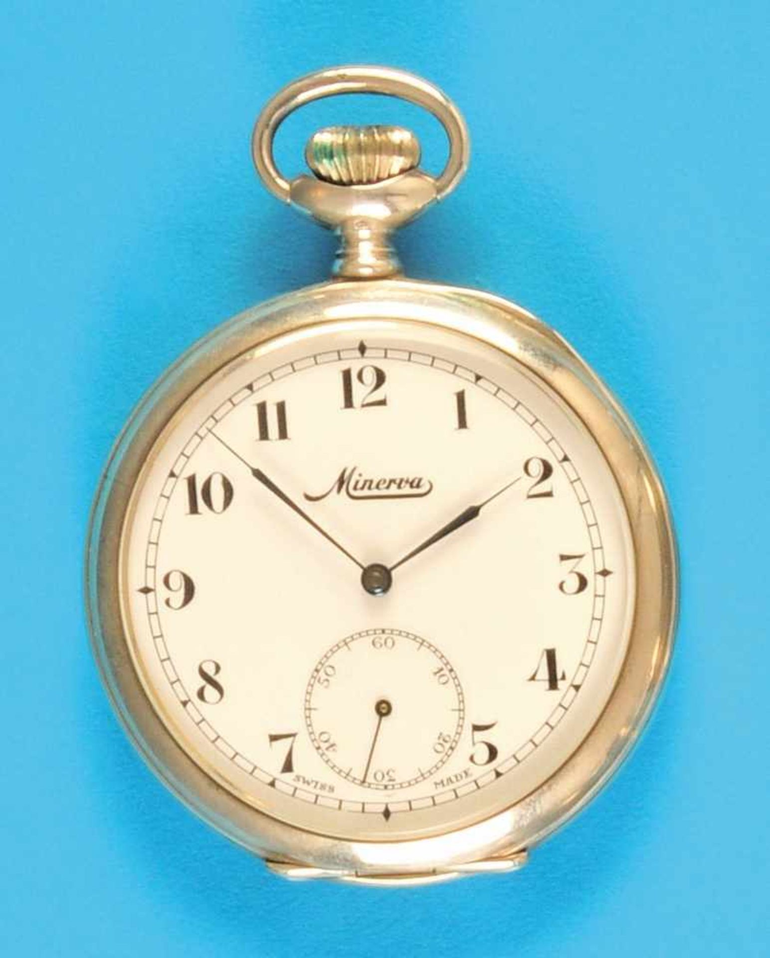Silver pocket watch, MinervaSilbertaschenuhr, Minerva, Emailzifferblatt mit arabischen Zahlen,