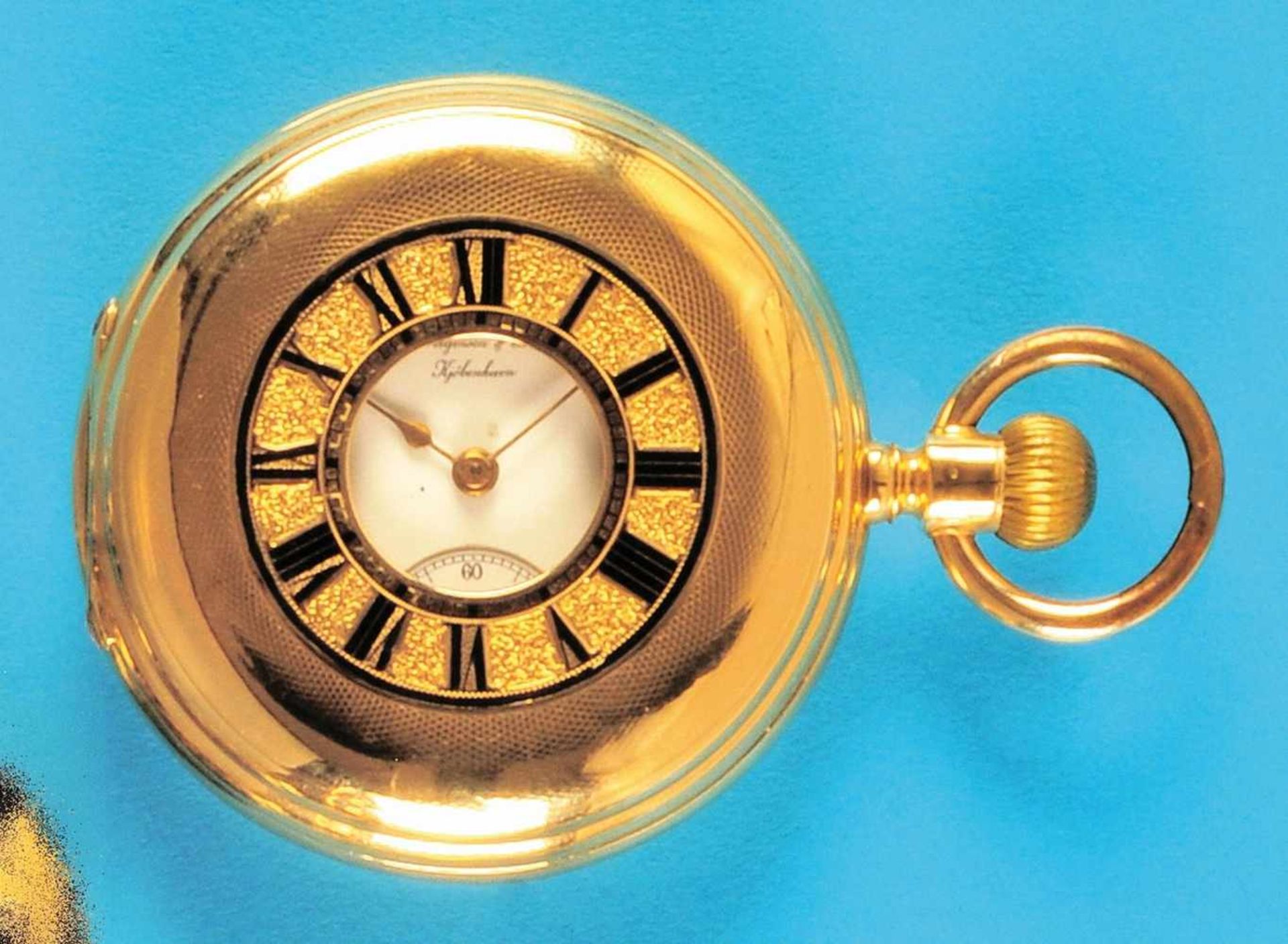 Golden pocket watch with spring cover, half-savonette bez. Urban Jürgensen & Sönner's, - Bild 2 aus 2