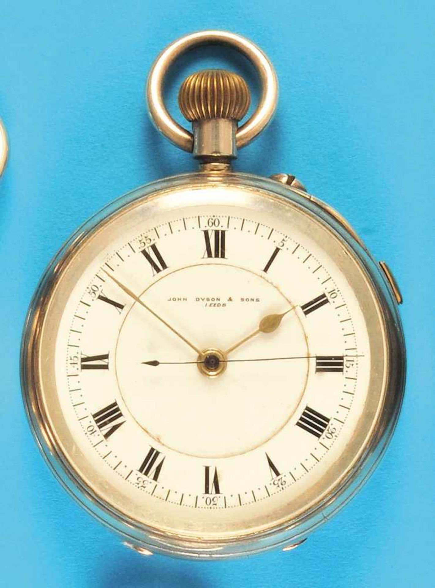 English silver pocket watch, Dyon & Sons, LeedsEnglische Silbertaschenuhr mit Stoppvorrichtung, - Bild 2 aus 2