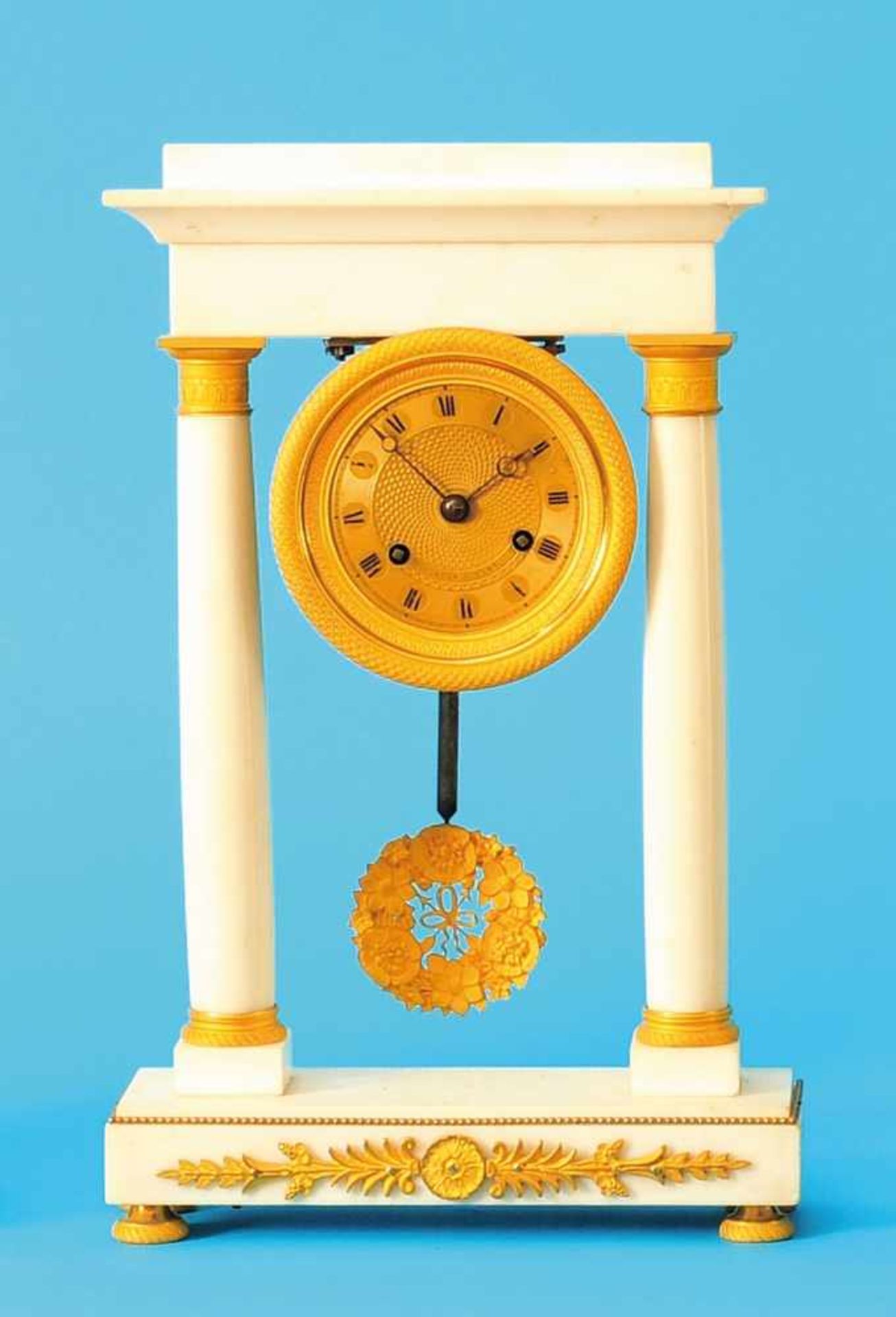 French white portal clock with half-hour-strike on bell, sig. On dial Protas à LyonFranzösische