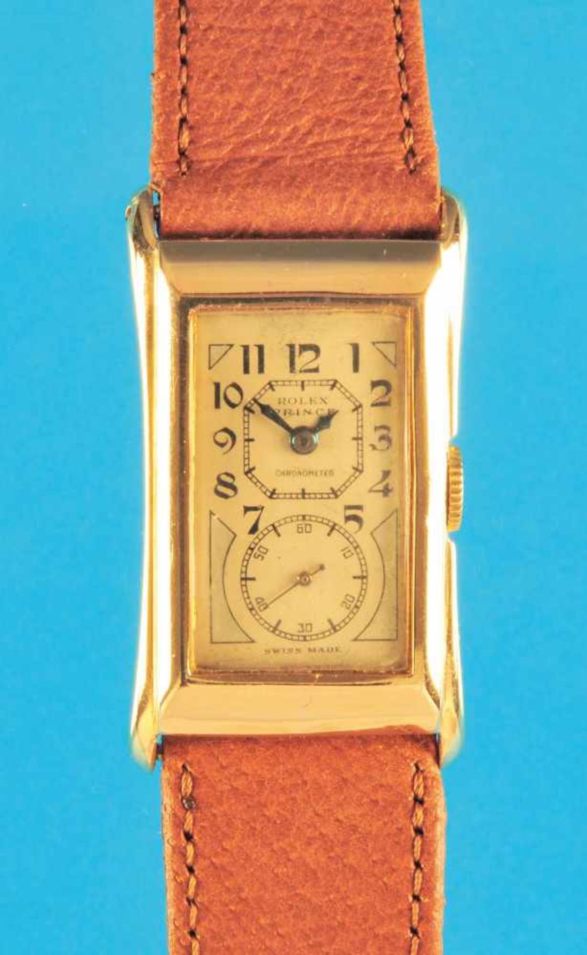 Rectangular golden wristwatch, Rolex Prince Brancard-ObservatoryRechteckige Goldarmbanduhr, Rolex