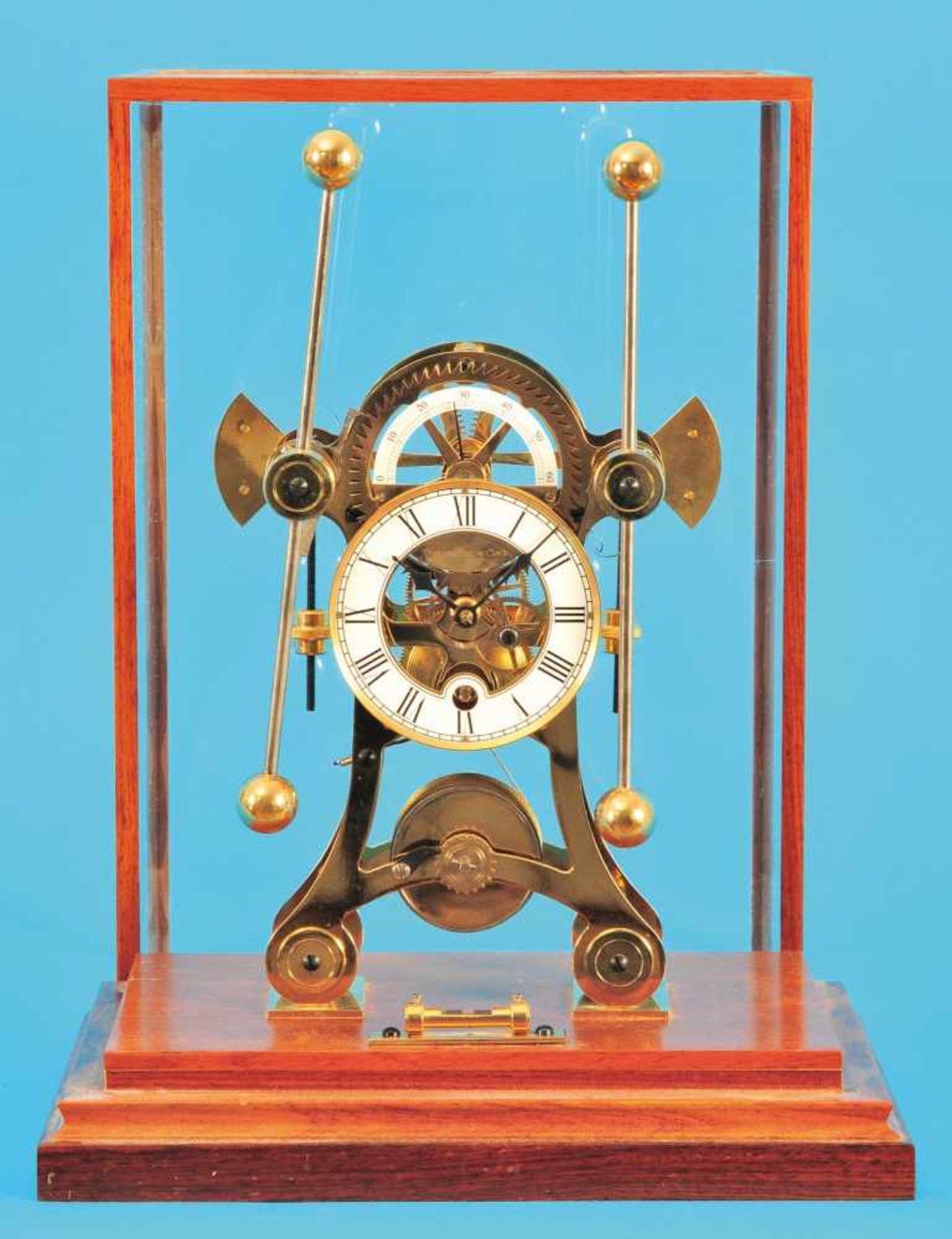 Decorative, sceletonized table clock with 2 pendulum and rare Grasshopper-escapement by John