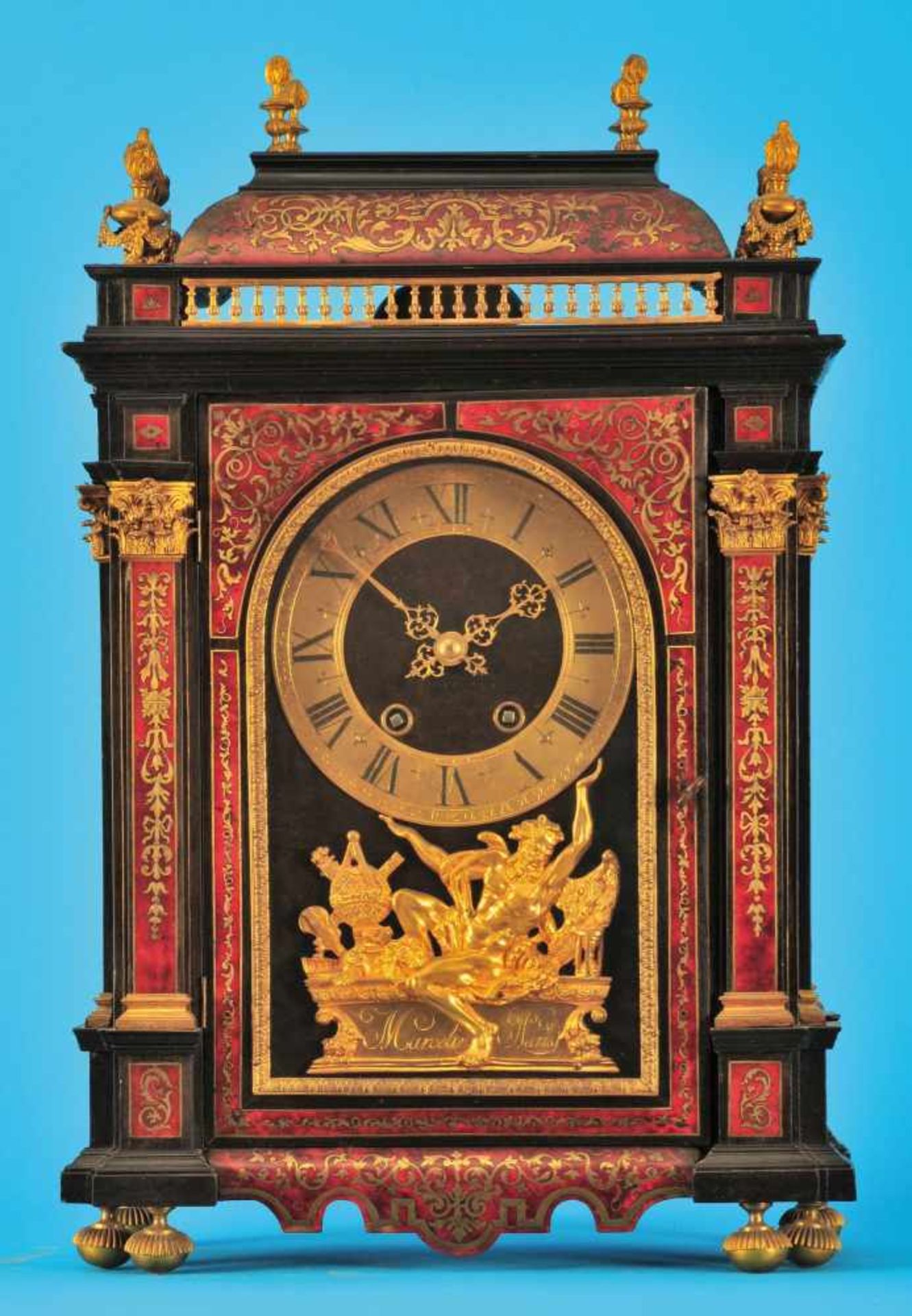 French Boulle pendule with halfhourstrike on bell, on cartridge signed Marcelin à