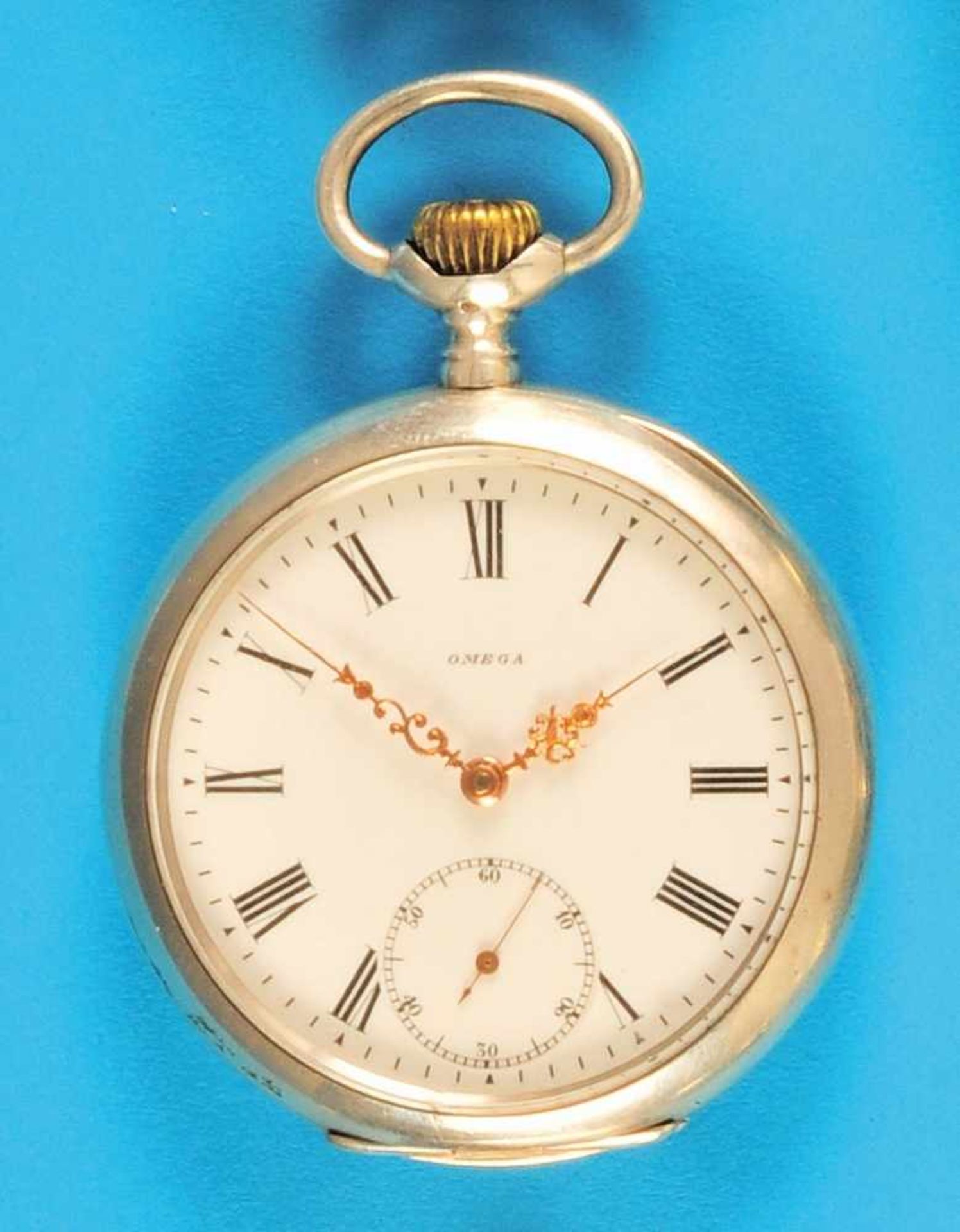 Omega silver pocket watchOmega Silbertaschenuhr, glattes Gehäuse, Emailzifferblatt mit römischen