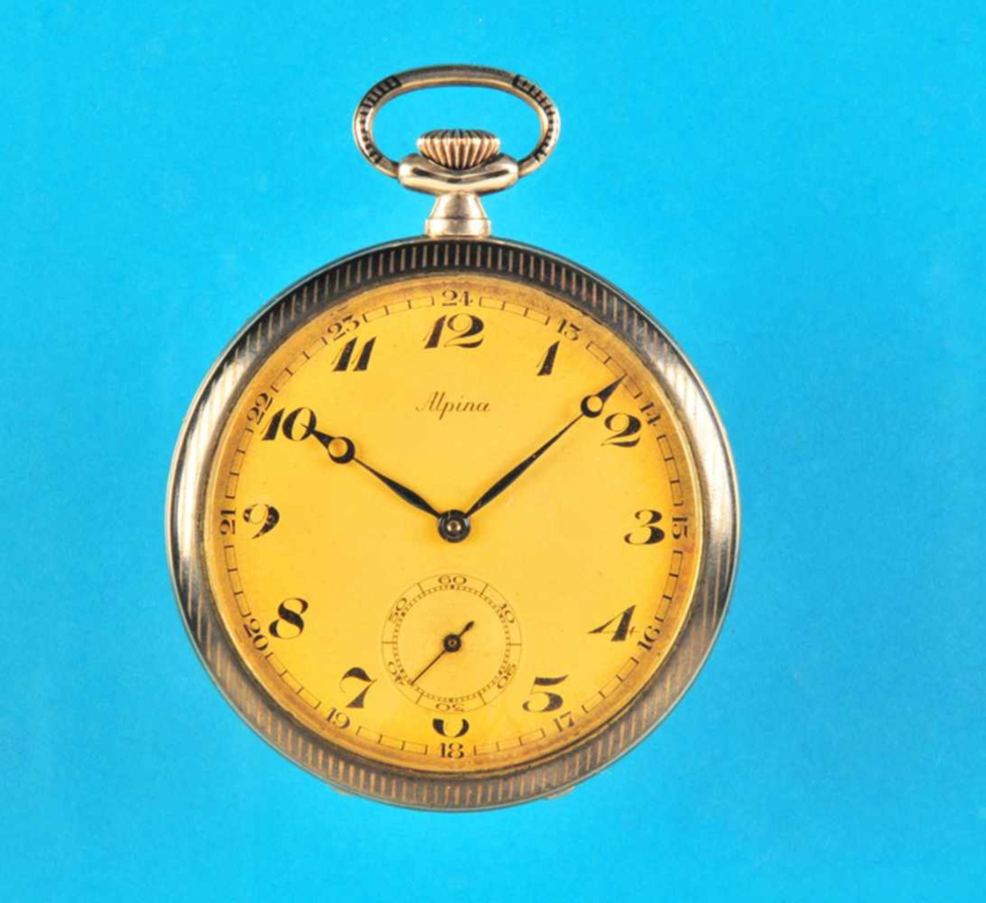 Alpina Niello pocket watchAlpina-Tulasilber Taschenuhr, gestreiftes Gehäuse, vergoldetes Zifferblatt