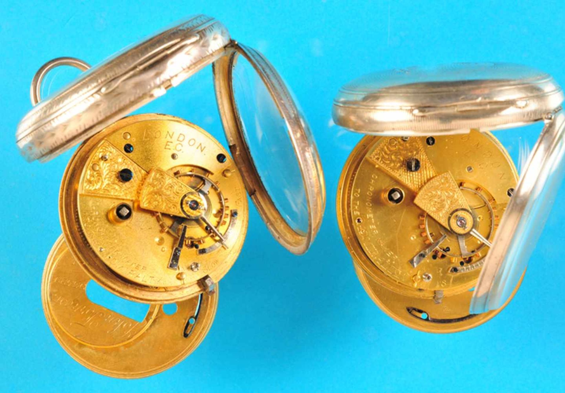 Bundle with 2 english silver pocket watchesKonvolut mit 2 englischen Silbertaschenuhren, - Bild 2 aus 2
