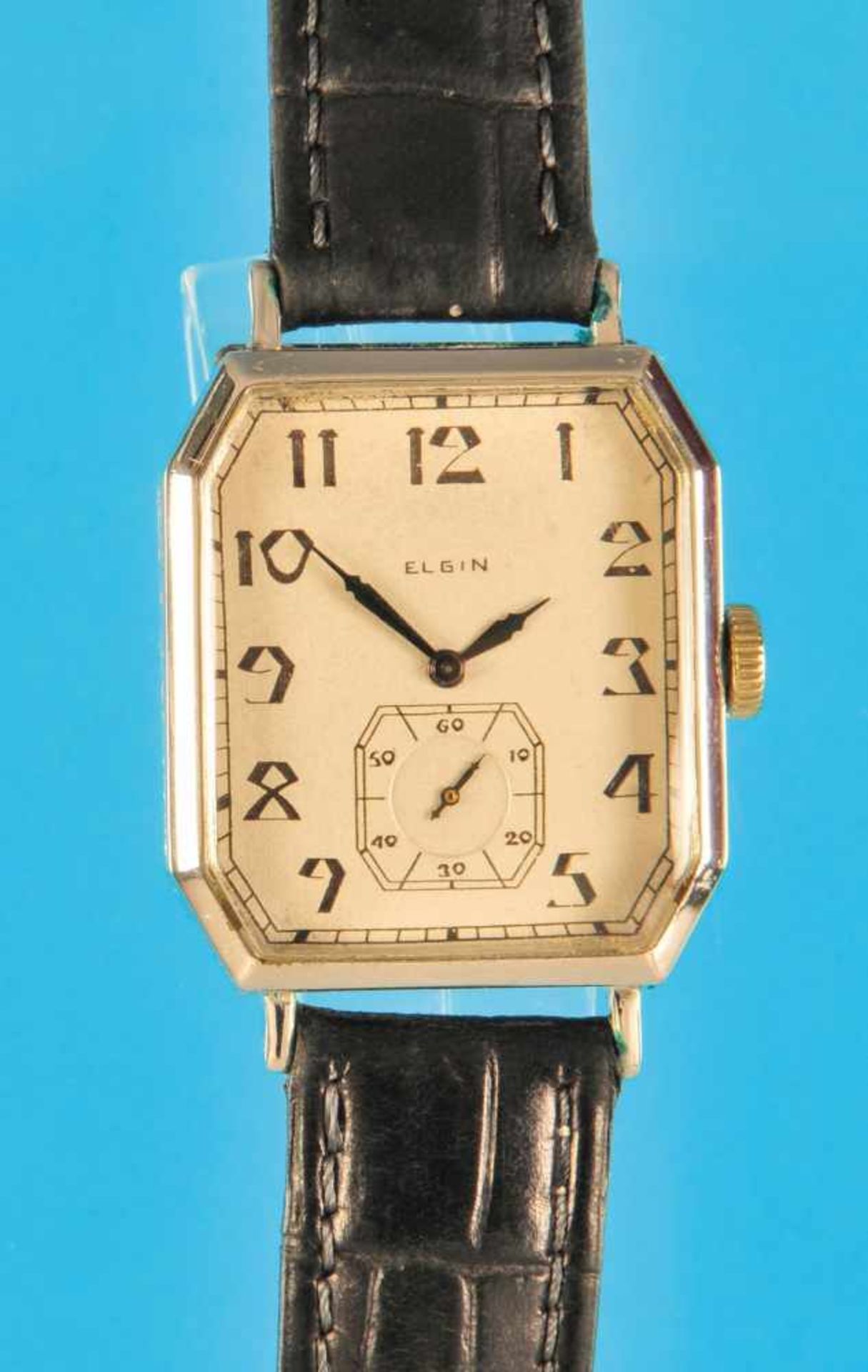Rectangular whitegold-plated wristwatch, Elgin Natl. Watch Co.Rechteckige Weißgold- Plated-