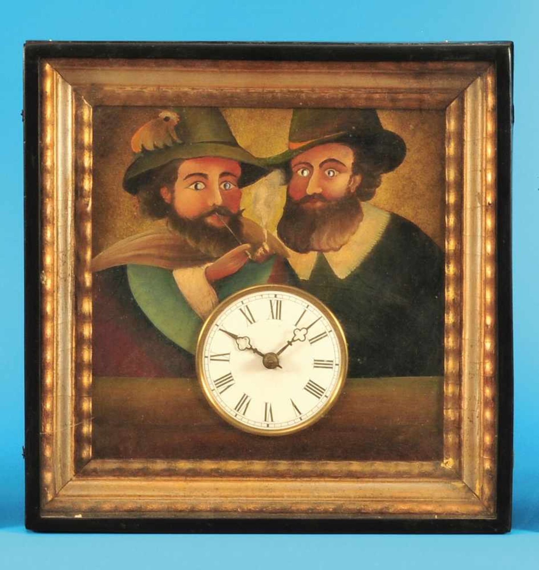 Black forrest frame clock with double eye-mover machineSchwarzwälder Rahmenuhr mit doppeltem