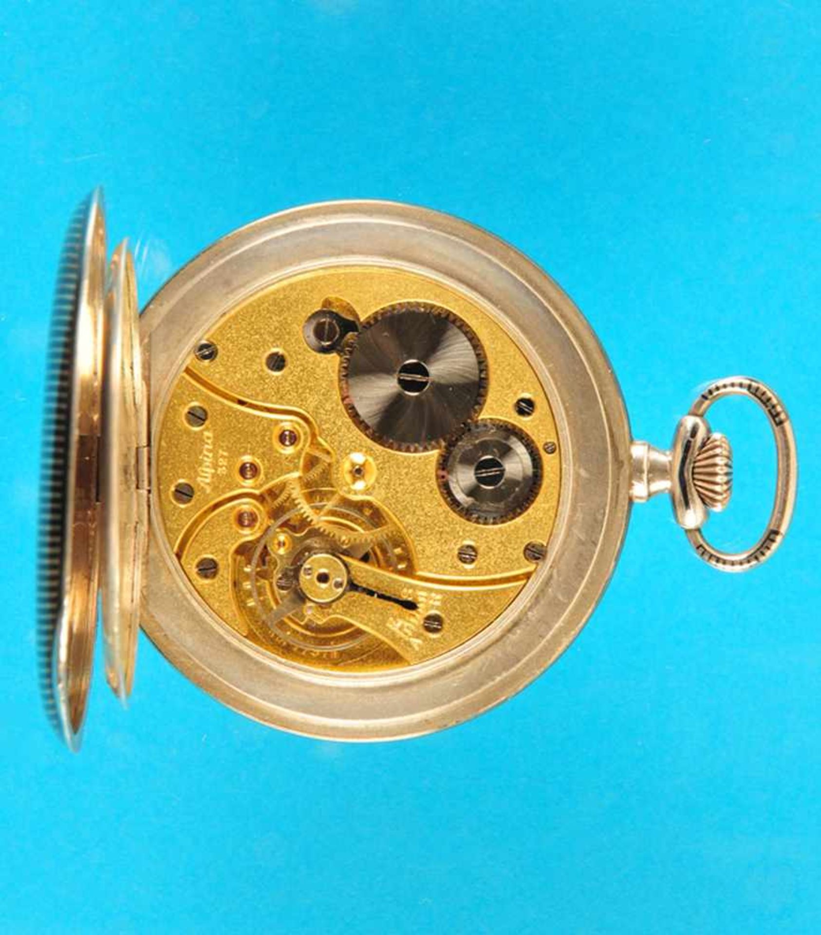 Alpina Niello pocket watchAlpina-Tulasilber Taschenuhr, gestreiftes Gehäuse, vergoldetes Zifferblatt - Bild 3 aus 3